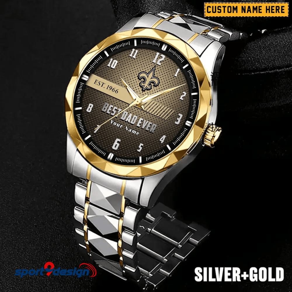 New Orleans Saints Best Dad Ever Luxury Diamond Men Watch Father's Day Gift