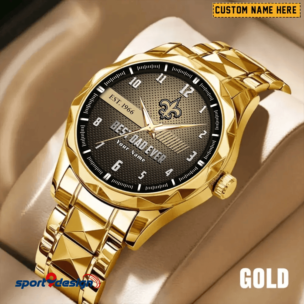 New Orleans Saints Best Dad Ever Luxury Diamond Men Watch Father's Day Gift