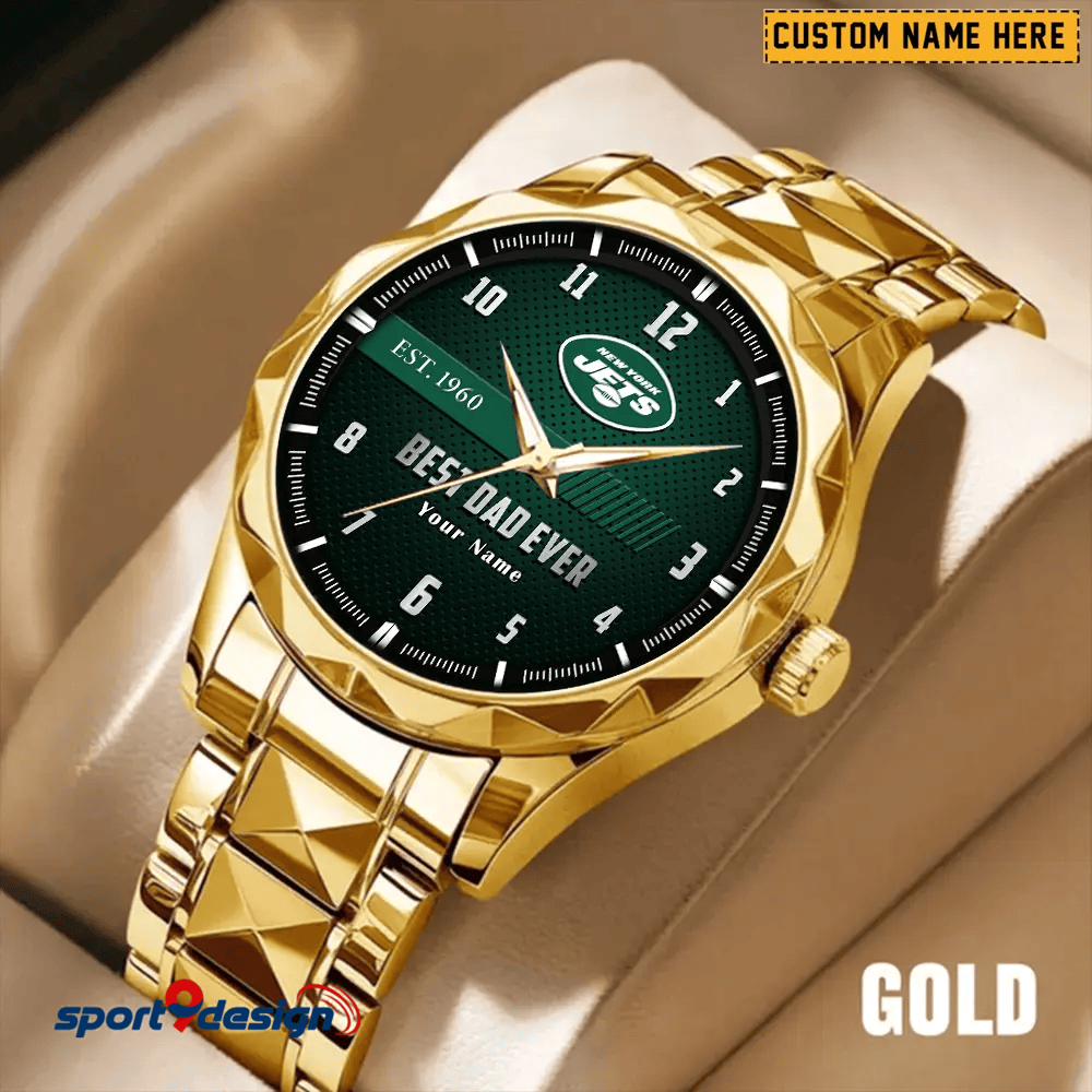 New York Jets Best Dad Ever Luxury Diamond Men Watch Father's Day Gift