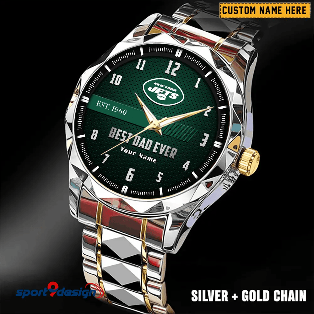 New York Jets Best Dad Ever Luxury Diamond Men Watch Father's Day Gift