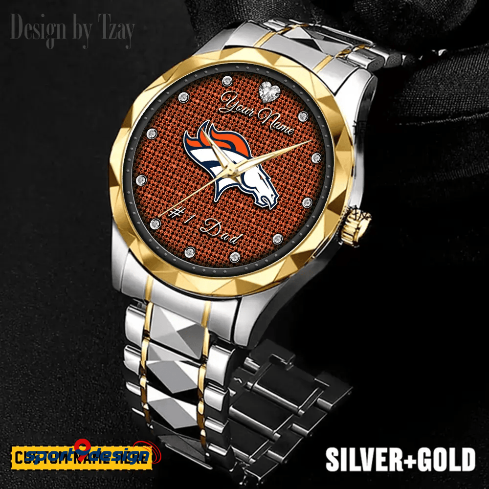 Denver Broncos #1 Dad Luxury Diamond Men Watch Father's Day Gift