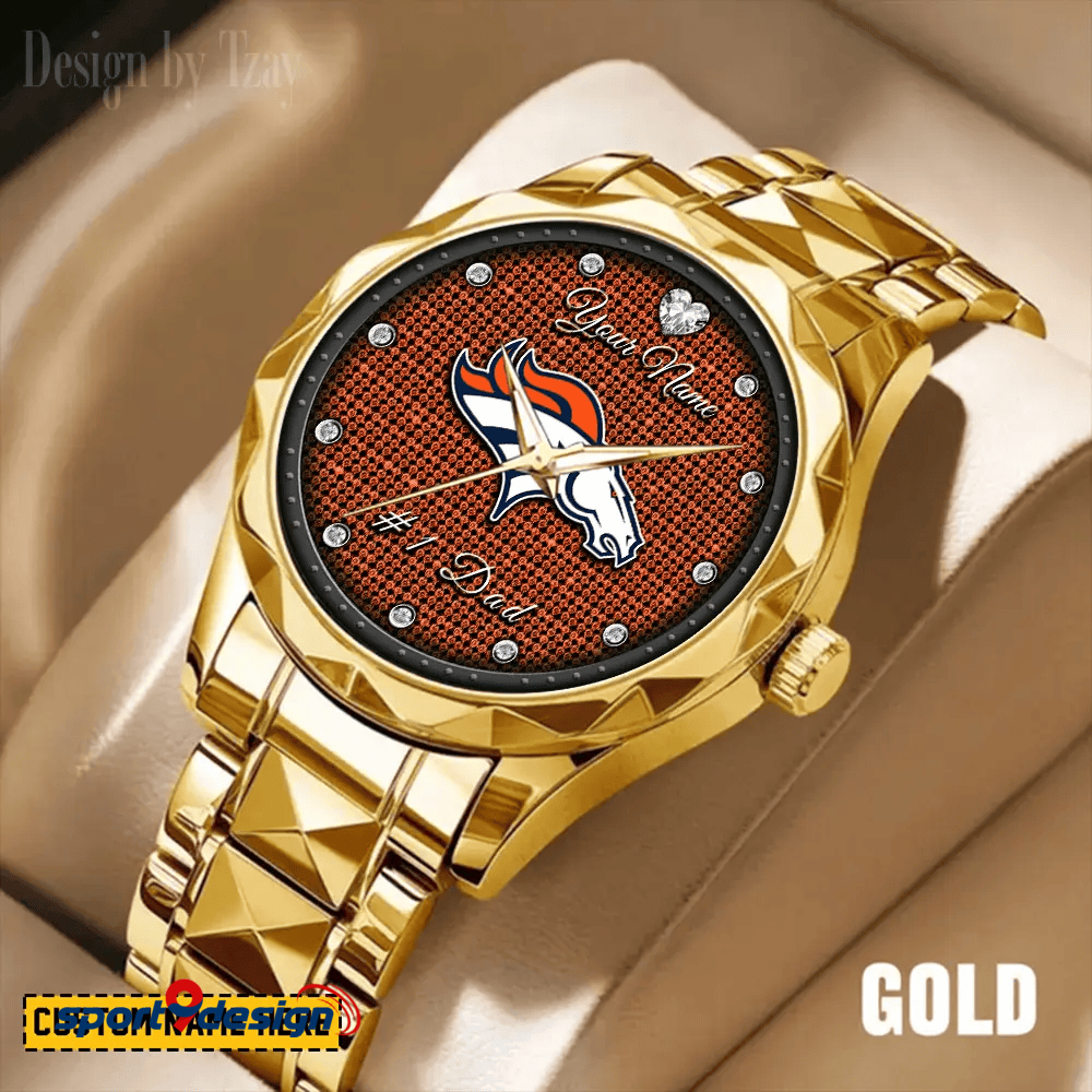 Denver Broncos #1 Dad Luxury Diamond Men Watch Father's Day Gift