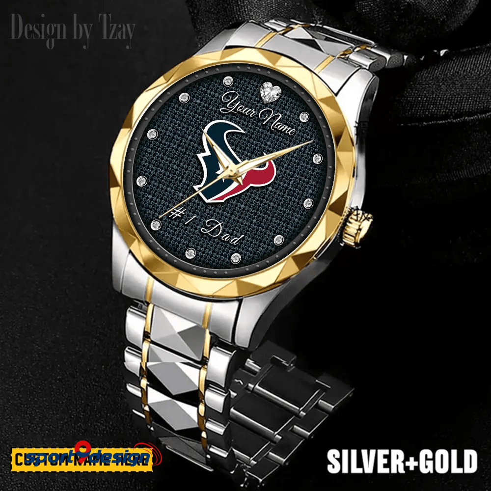 Houston Texans #1 Dad Luxury Diamond Men Watch Father's Day Gift