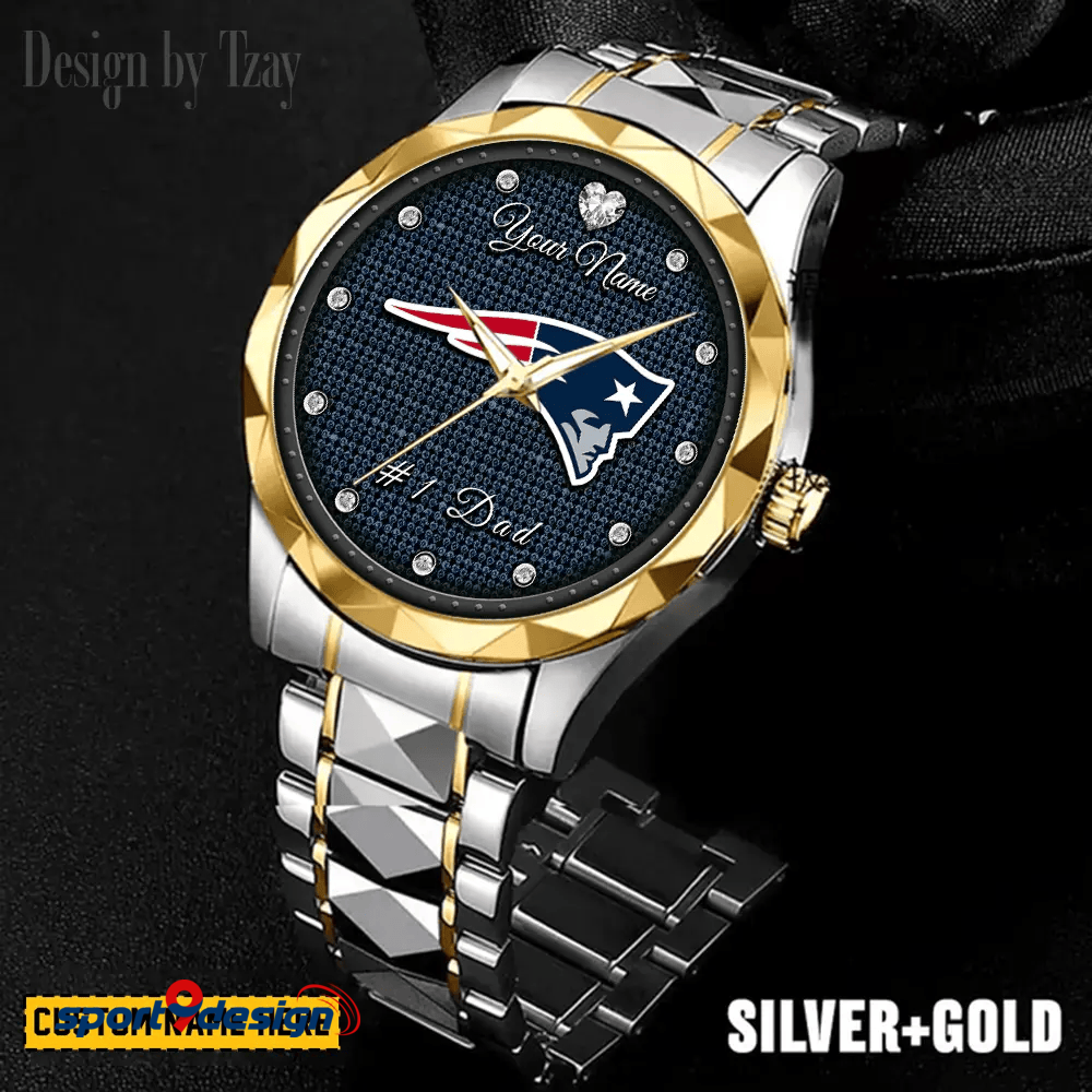 New England Patriots #1 Dad Luxury Diamond Men Watch Father's Day Gift