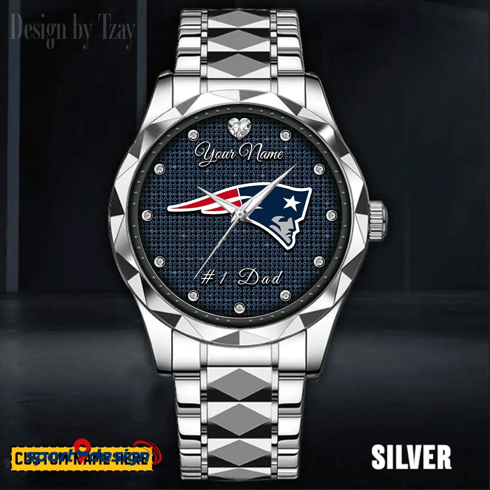 New England Patriots #1 Dad Luxury Diamond Men Watch Father's Day Gift