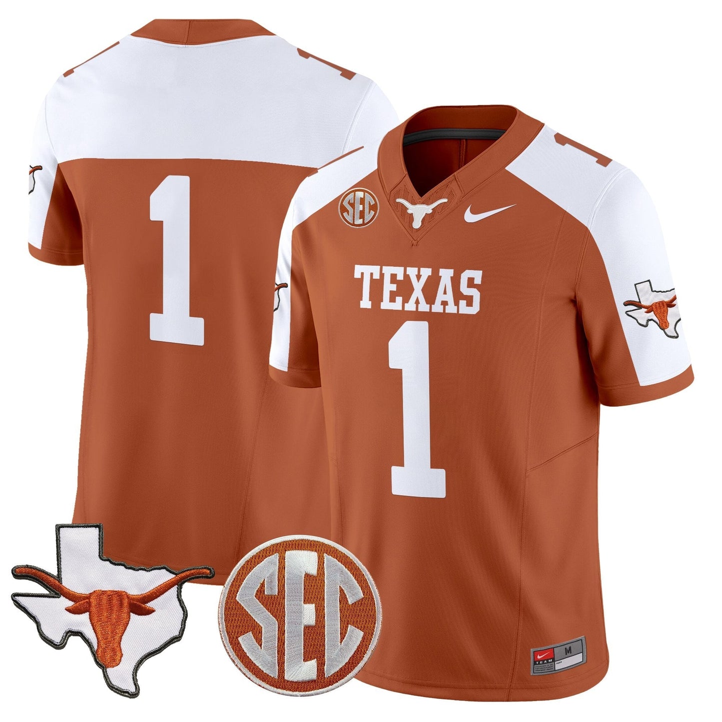 Men's Texas Longhorns 2025 State Map & SEC Patch Vapor Limited Jersey - All Stitched