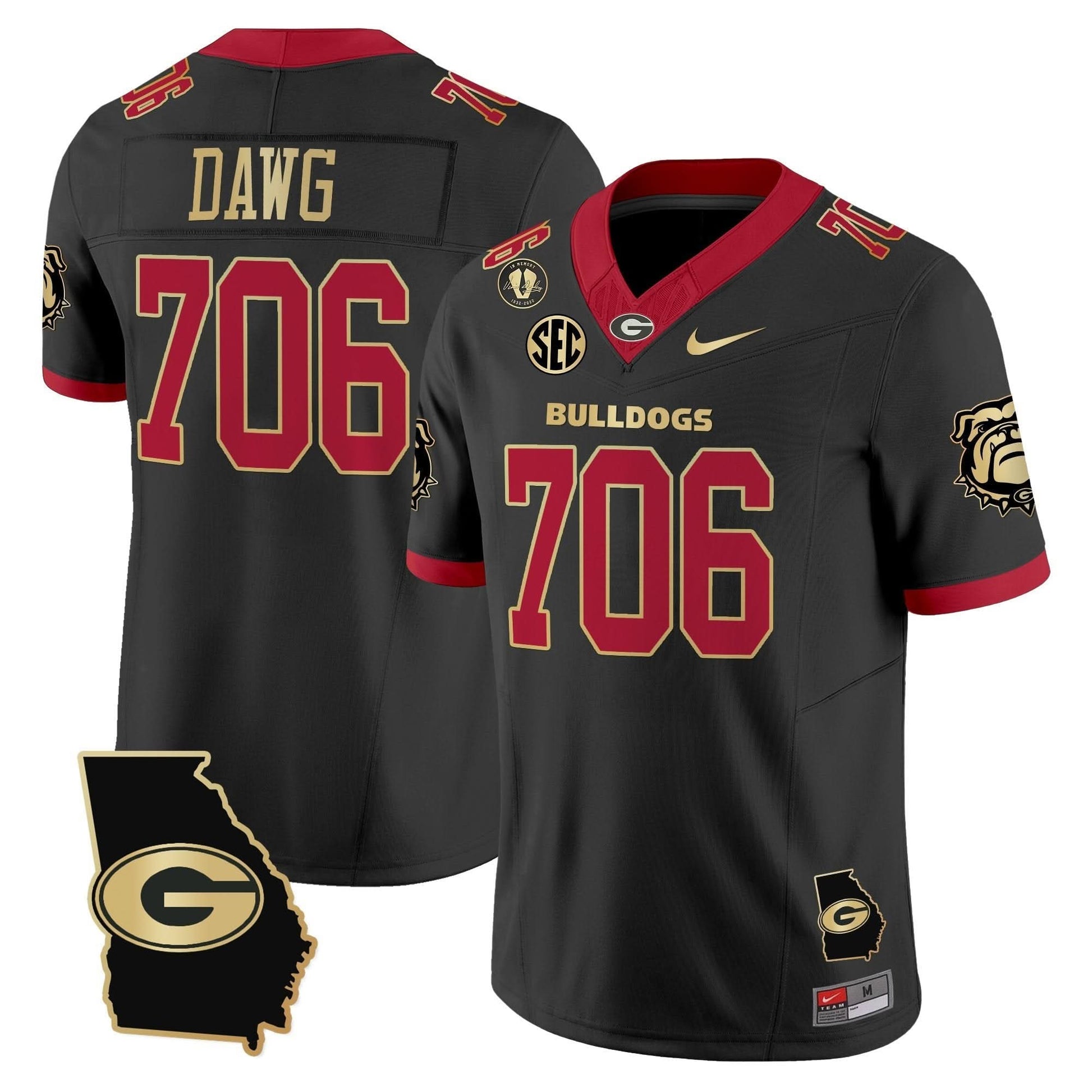 Men's Georgia Bulldogs 2025 Georgia Map & Vince Dooley Patch Vapor Limited Jersey - All Stitched