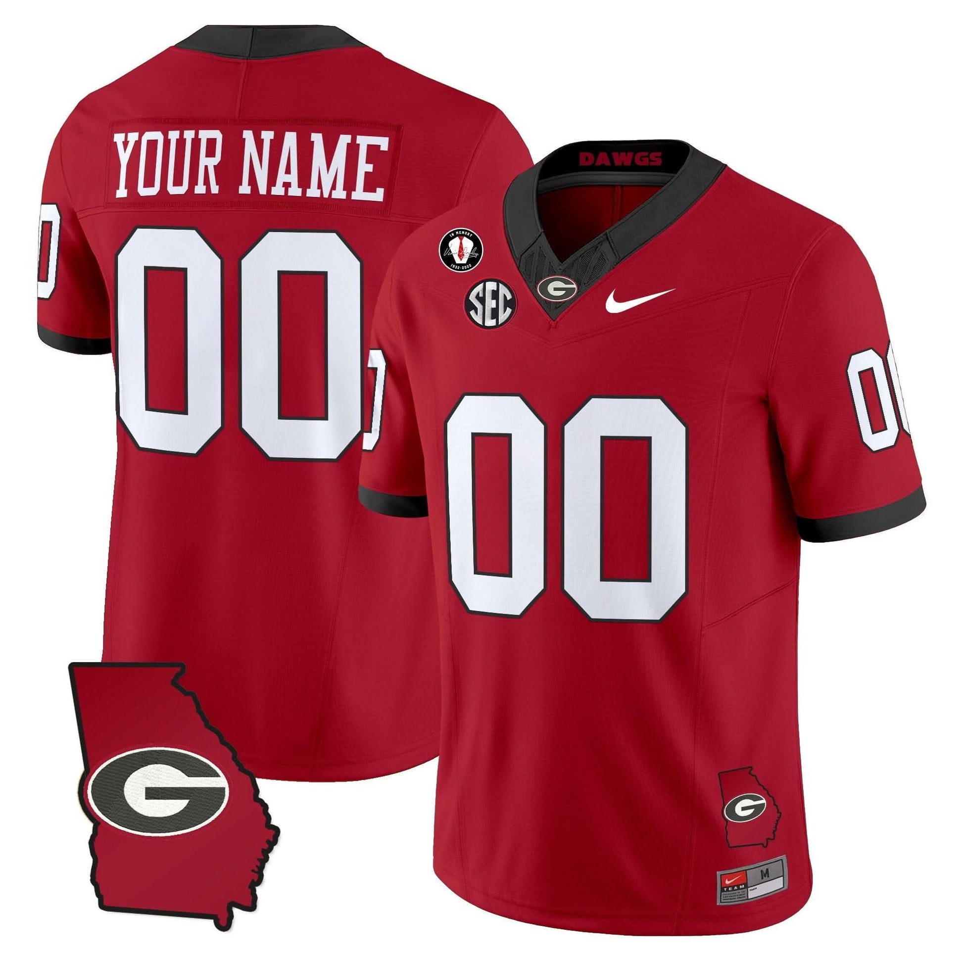 Georgia Bulldogs 2025 Georgia Map & Vince Dooley Patch Vapor Limited Custom Jersey - All Stitched