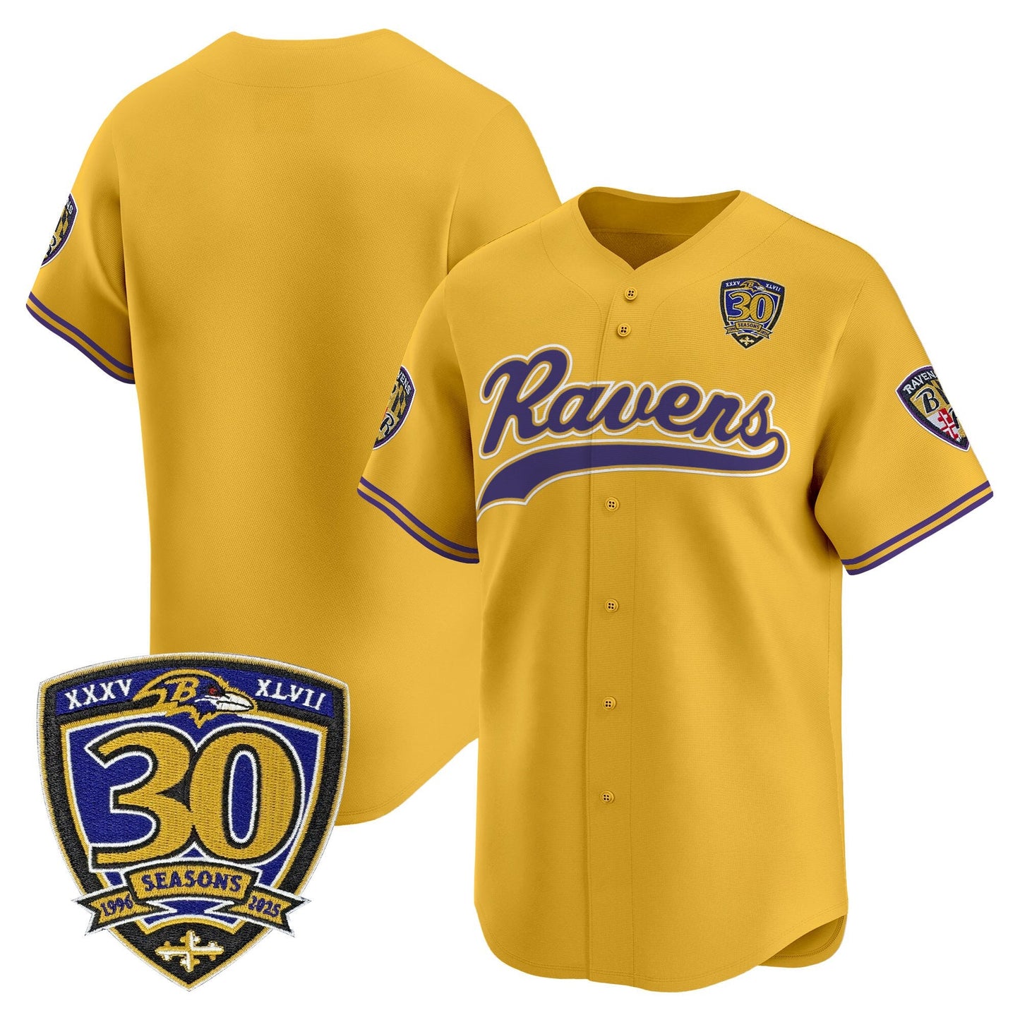 Men's Baltimore Ravens 2025 Vapor Baseball Jersey - 30th Anniversary Patch - All Stitched