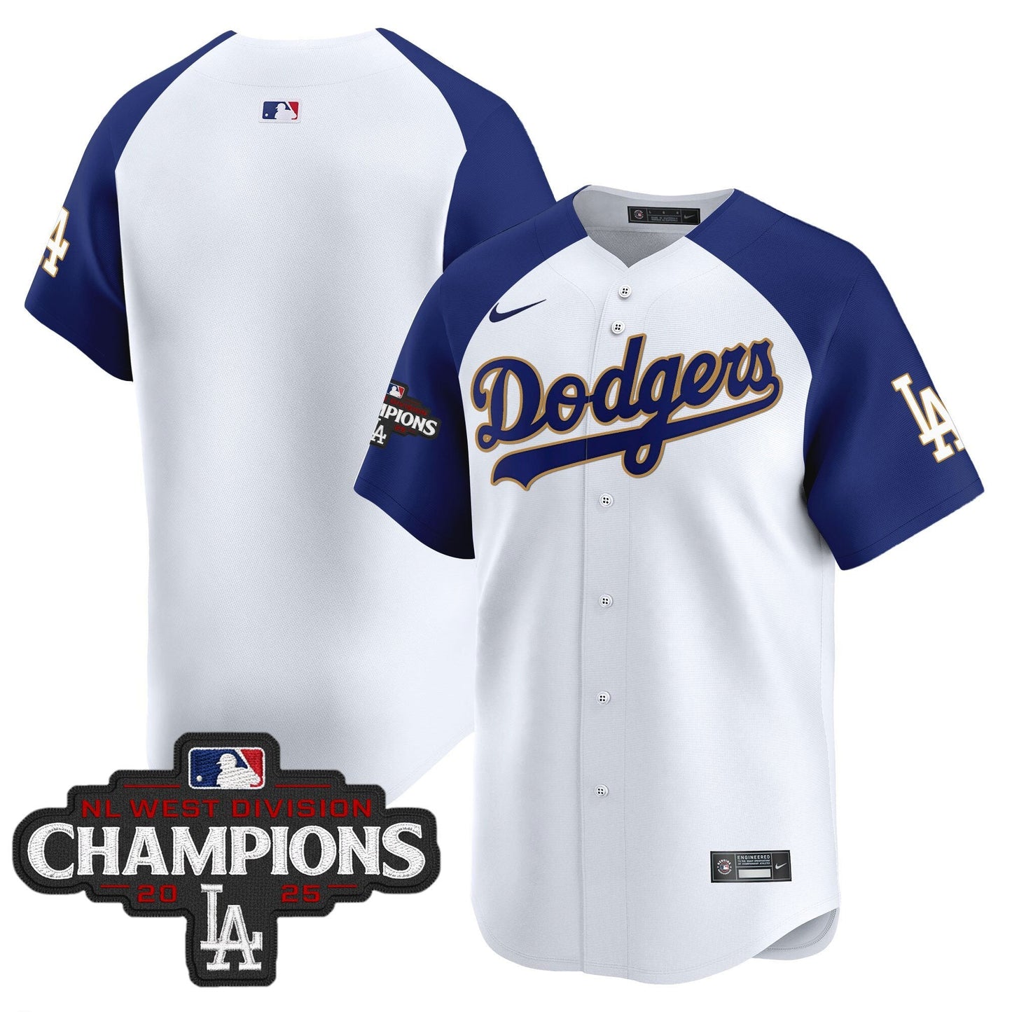 Men's Dodgers 2025 NL West Division Champions Patch Gold Trim Vapor Premier Limited Jersey - All Stitched