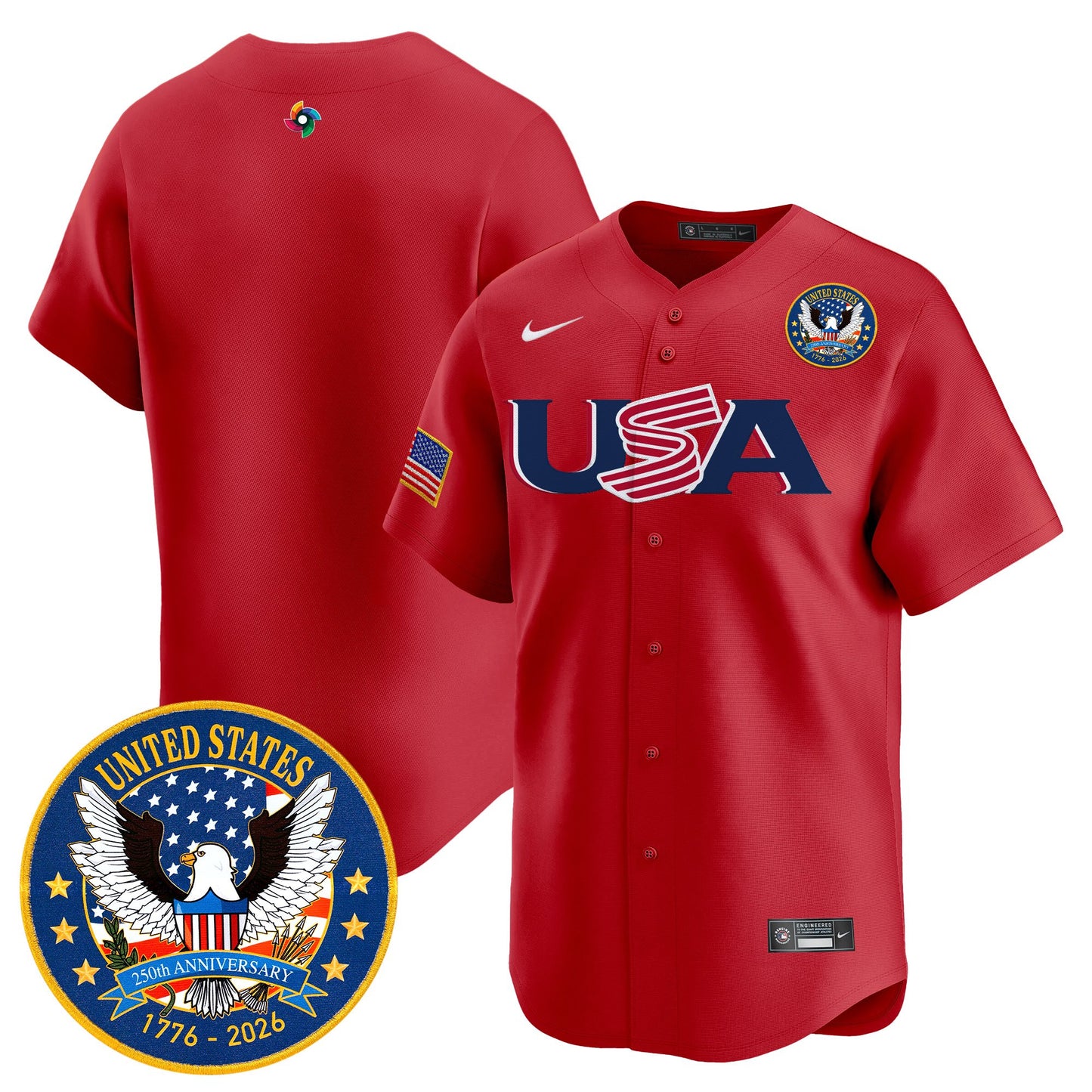 Men's Team USA World Baseball Classic United States 250th Anniversary Patch Vapor Premier Jersey - 2026 Roster - All Stitched
