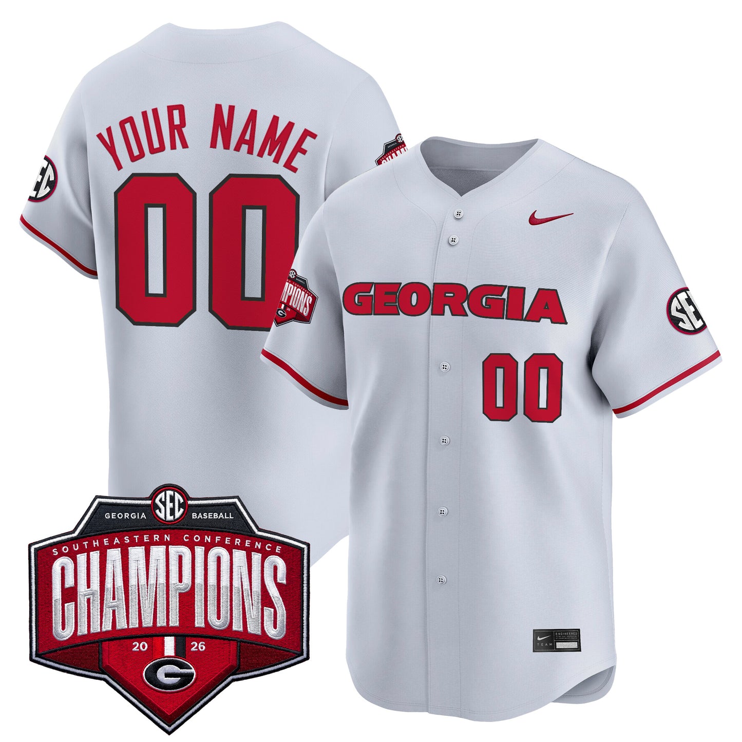 Georgia Bulldogs Baseball Southeastern Confernce Champions 2026 Vapor Premier Limited Custom Jersey - All Stitched