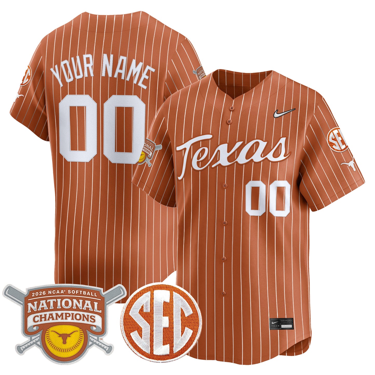 Texas Longhorns 2026 Softball National Champions Vapor Premier Limited Custom Jersey - All Stitched