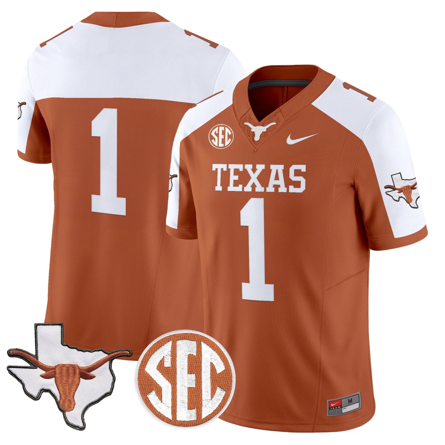 Texas Longhorns 2026 State Map & SEC Patch Vapor Limited Jersey - All Stitched