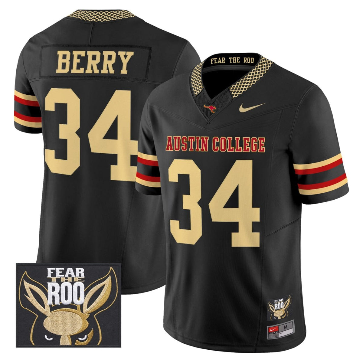 BERRY #34 Austin College Black Jersey - Stitched