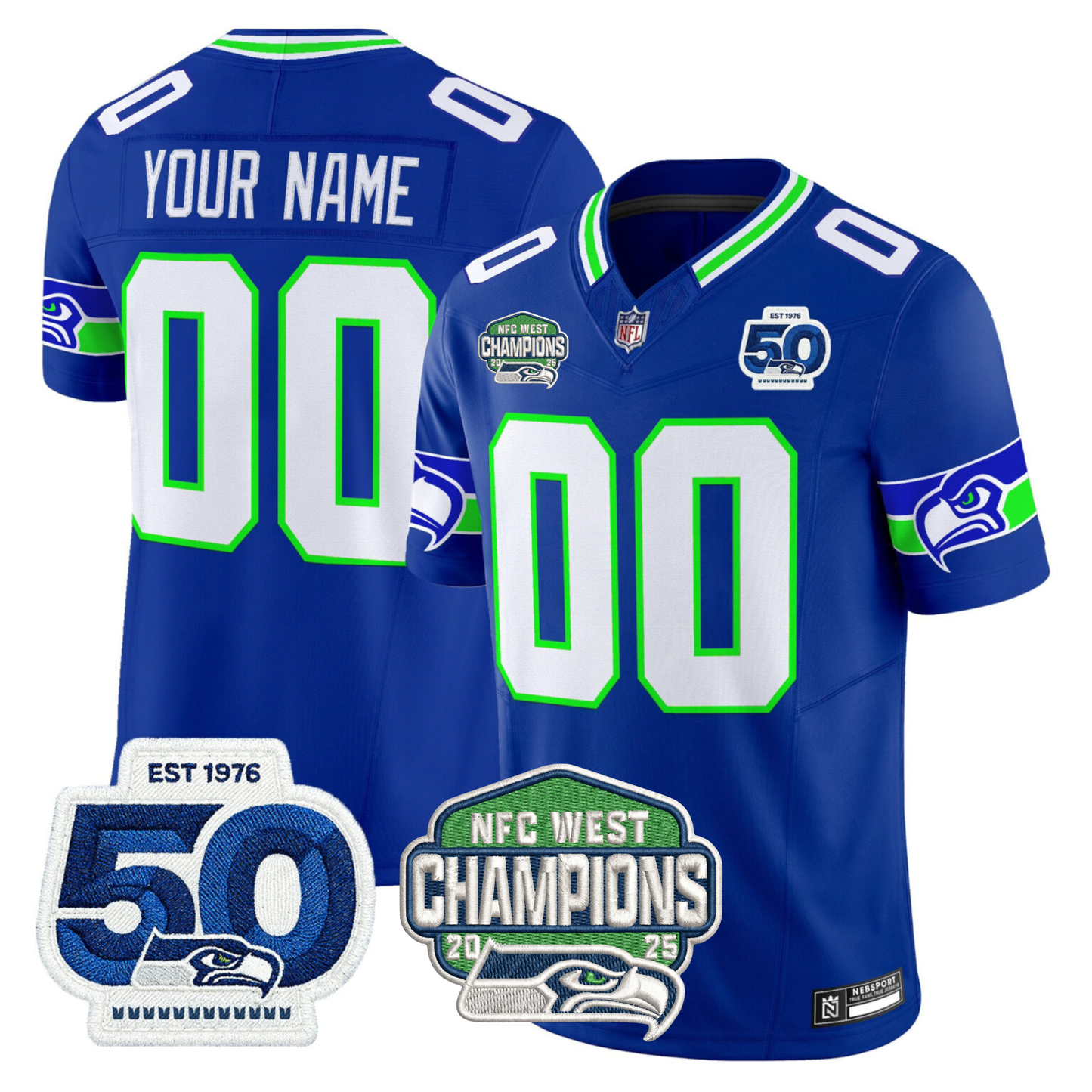 Seattle Seahawks NFC West Division Champions Vapor Limited Custom Jersey V2 - All Stitched