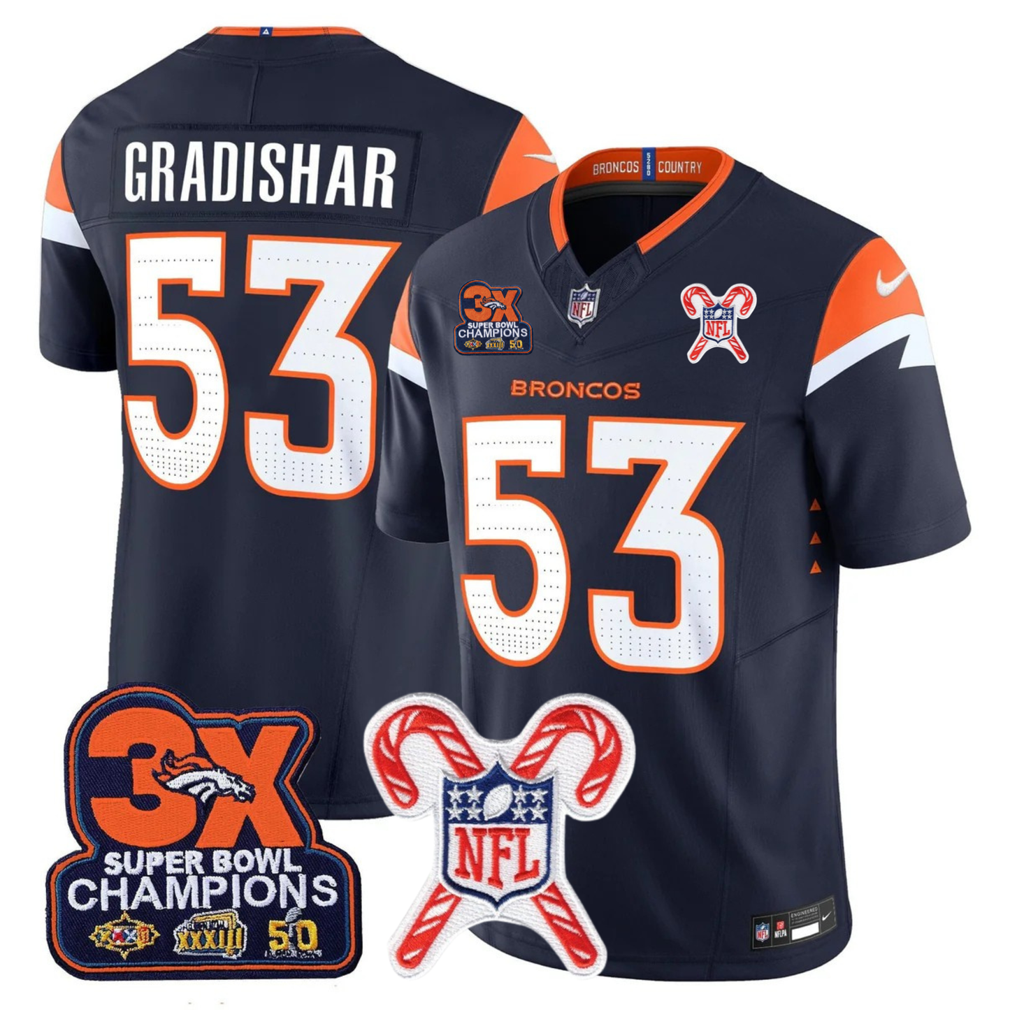 DEN 3-Time Champions & Christmas Patch Vapor Limited Jersey - All Stitched
