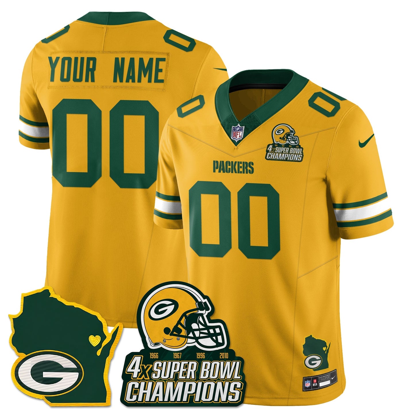GB 4-Time Champions Patch Vapor Limited Jersey - All Stitched