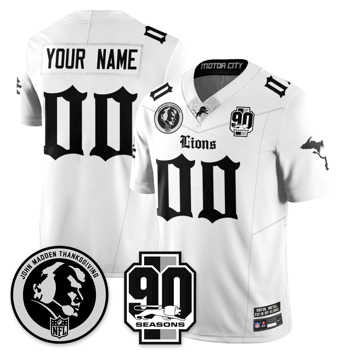 DET 'Gothic 90th Season' Vapor Limited Jersey - John Madden Patch - All Stitched