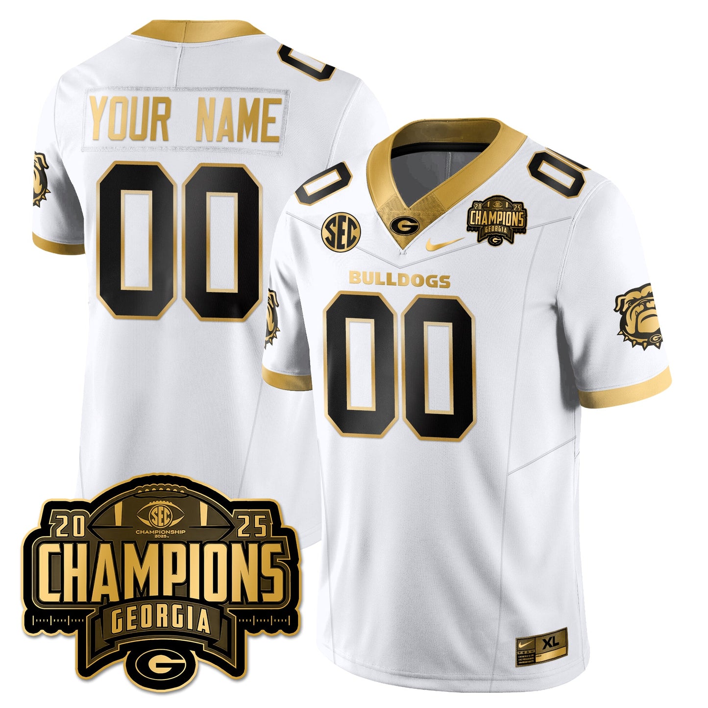 Custom UGA Vapor Limited Gold Jersey - SEC Football Champions - All Stitched
