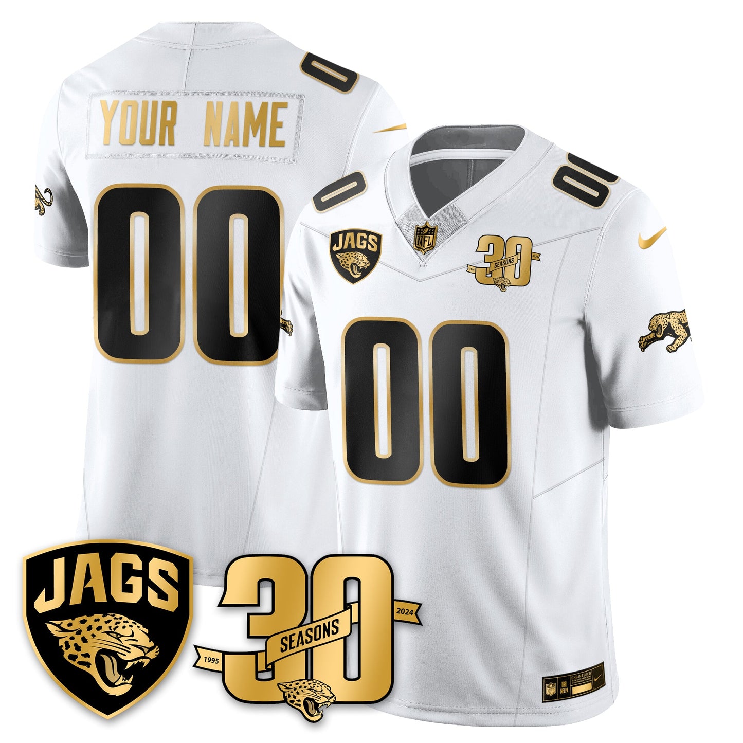 Custom JAX 30th Season Patch Throwback Gold Vapor Limited Jersey - All Stitched