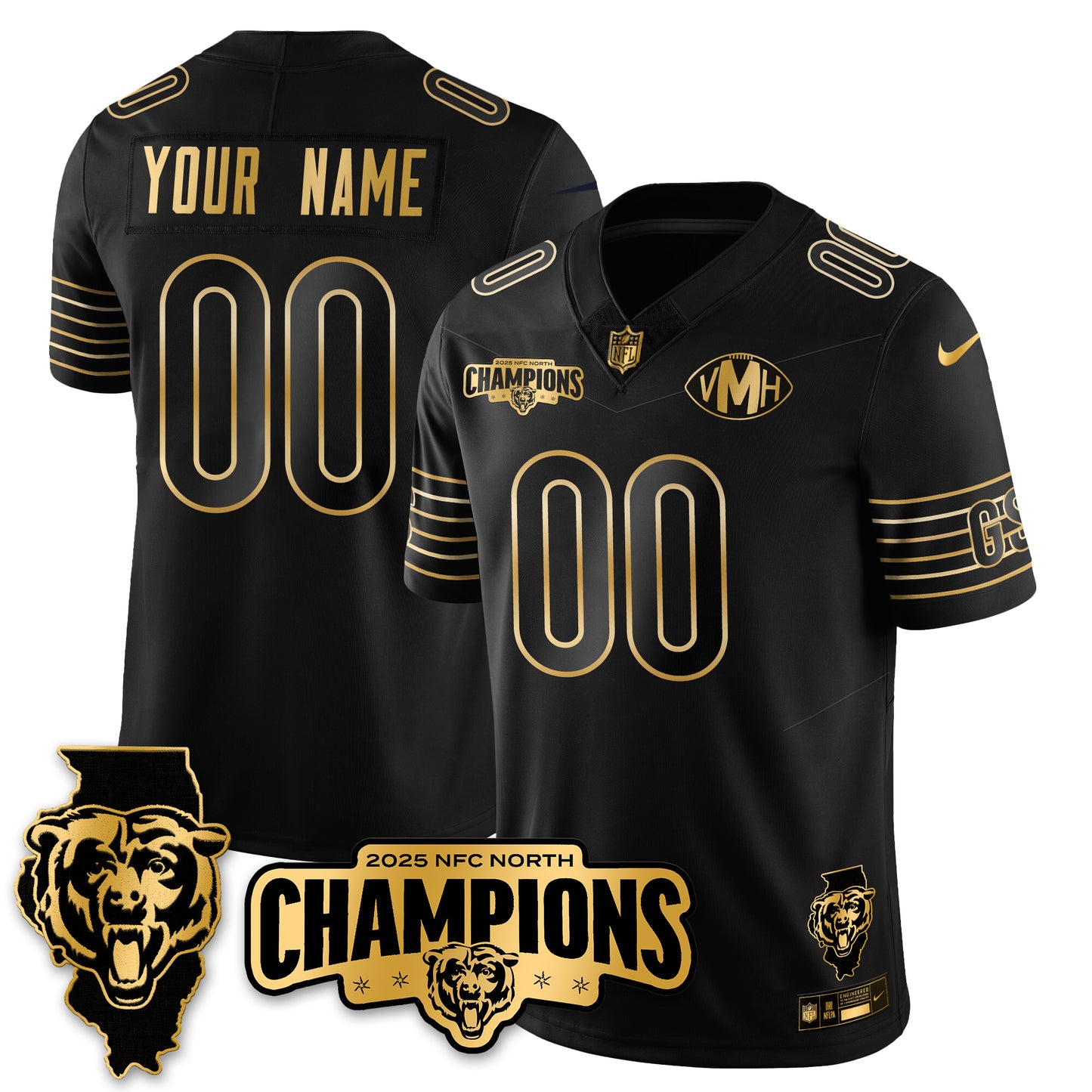 CHI NFC North Division Champions Vapor Limited Gold Custom Jersey - All Stitched