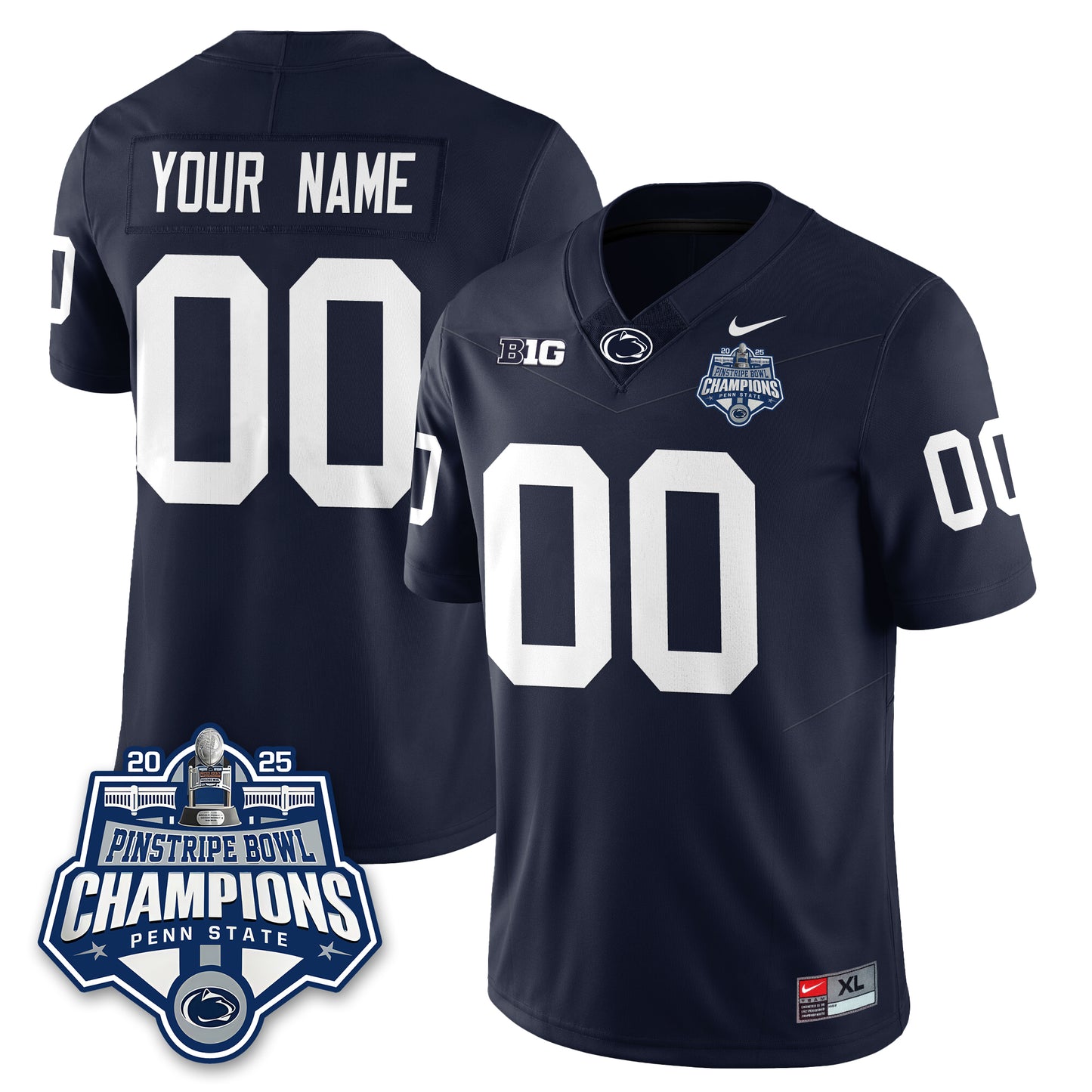 PSU Football 2025 Pinstripe Bowl Champions Custom Jersey - All Stitched