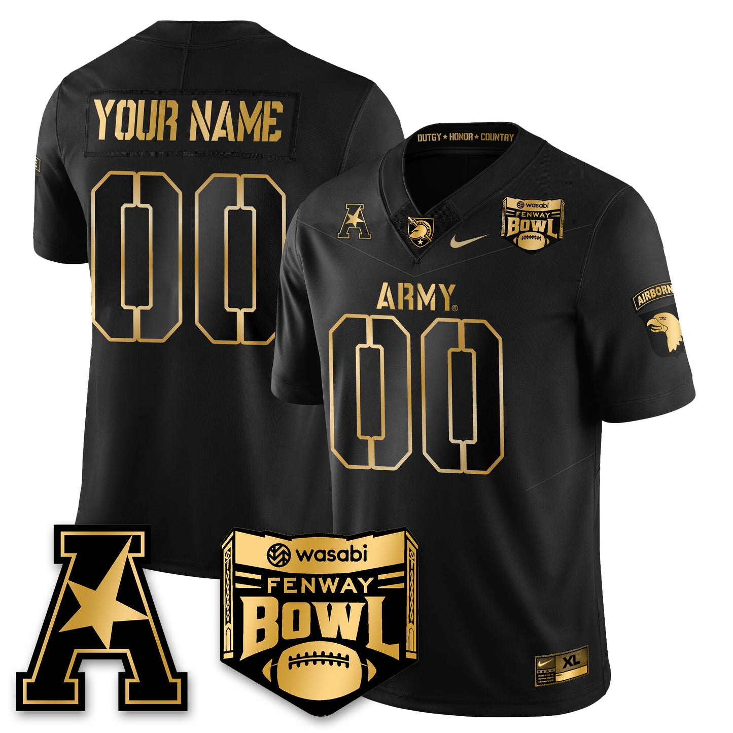 Army Black Knights Football 2025 Fenway Bowl Gold Custom Jersey - All Stitched