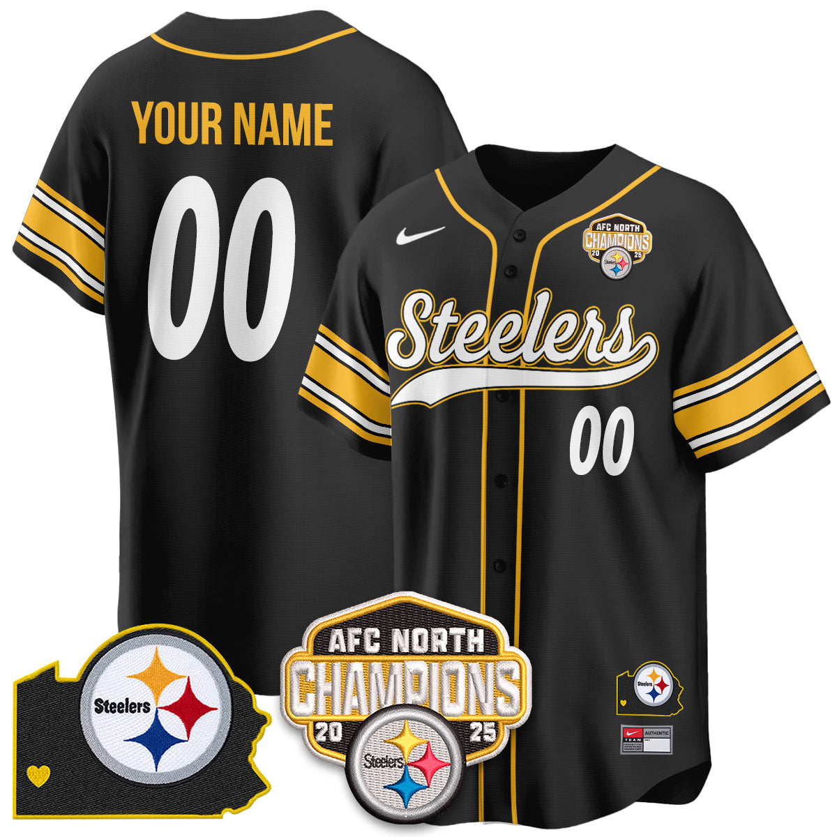 Custom PIT AFC North Division Champions Vapor Limited Baseball Jersey - All Stitched