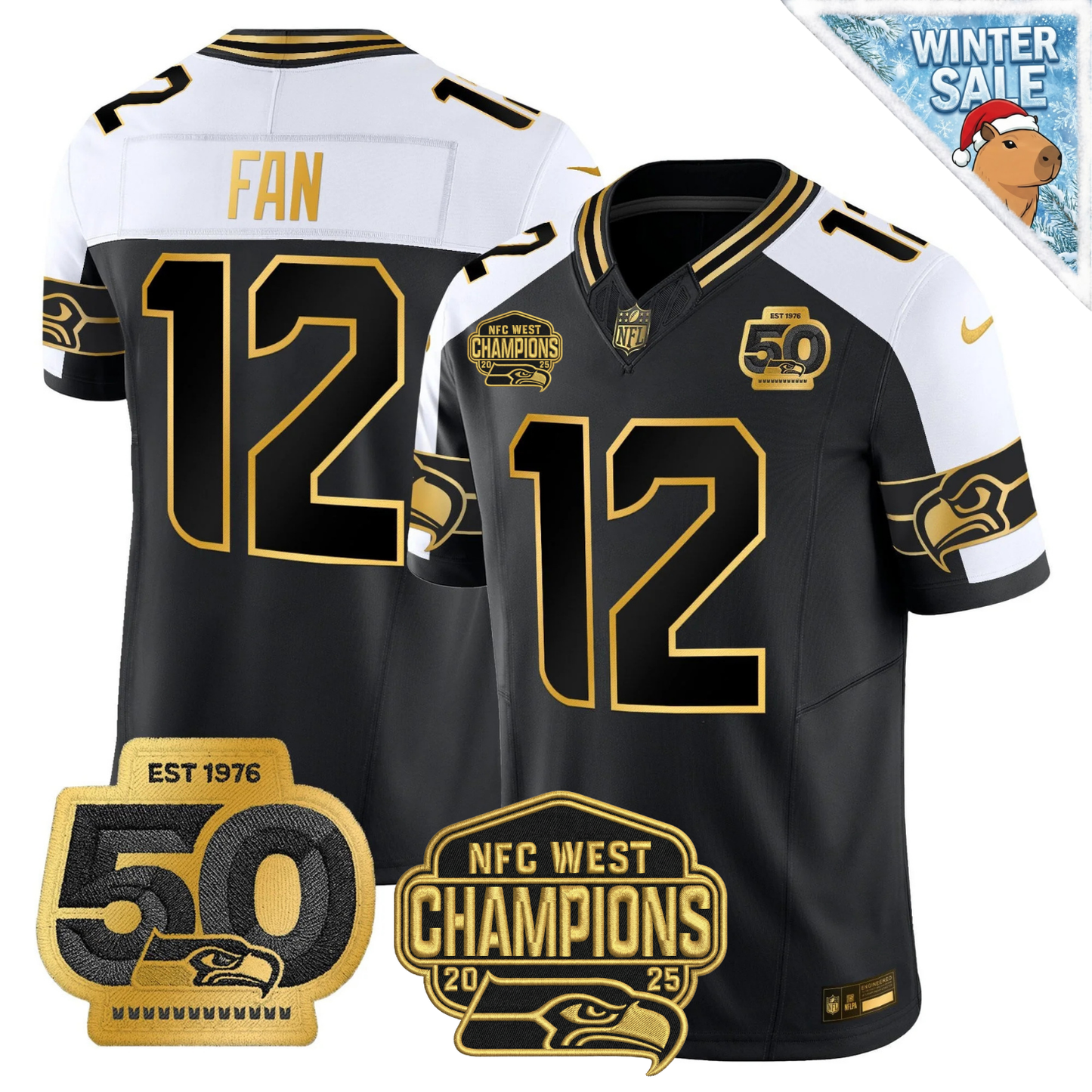 SEA 50th & NFC West Champions Patch Patch Gold Vapor Limited Jersey - Stitched