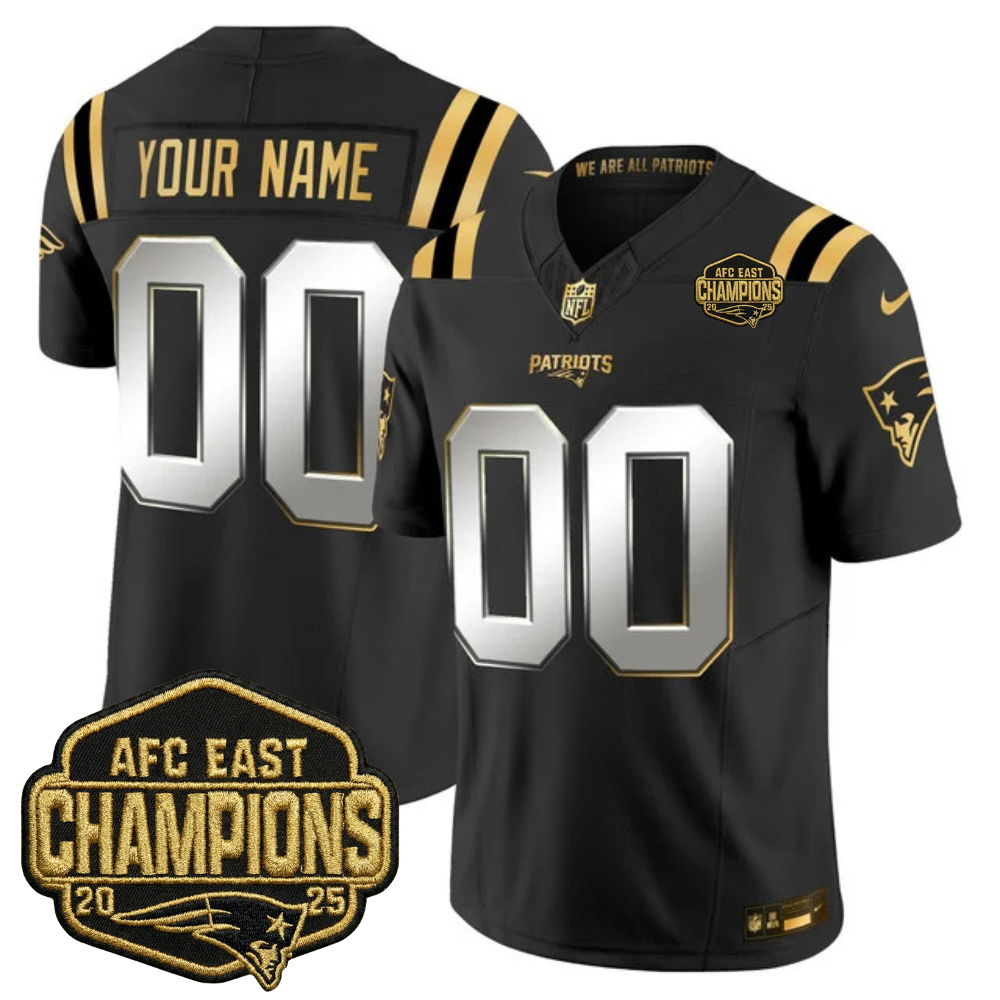 NE 2025 AFC East Champions Gold Vapor Limited Jersey - All Stitched