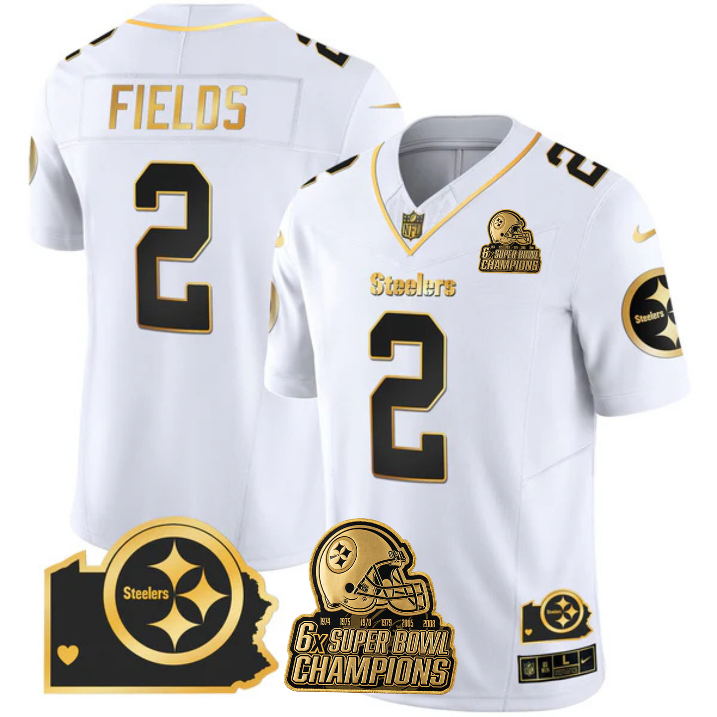 PIT 6-Time Champions Home Patch Gold Vapor Limited Jersey - All Stitched