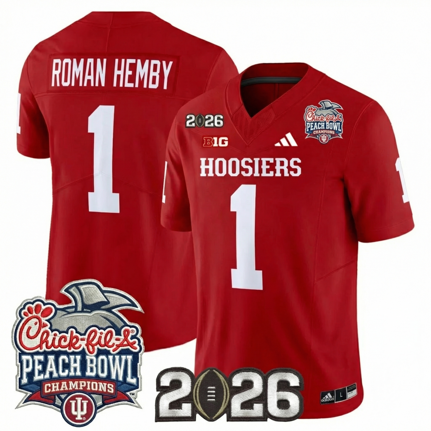 Indiana Hoosiers Peach Bowl Champions & 2026 CFP Finals Patch Vapor Limited Jersey V1 - All Stitched