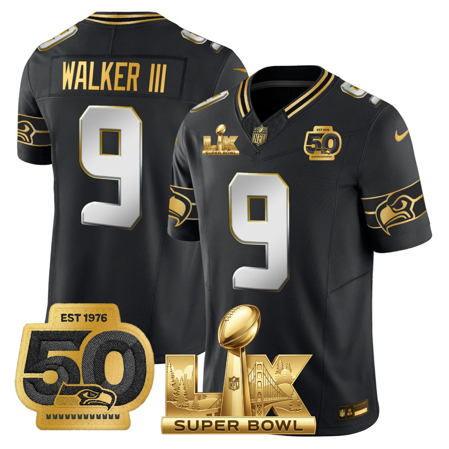 Women's SEA SB LX Game Patch Gold Jersey - All Stitched