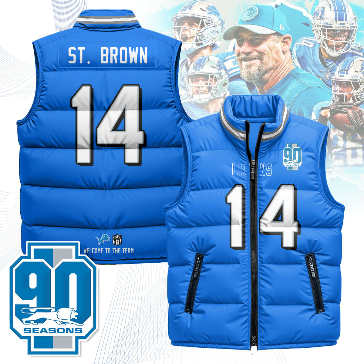 Detroit Lions Unisex Puffer Vest - Printed