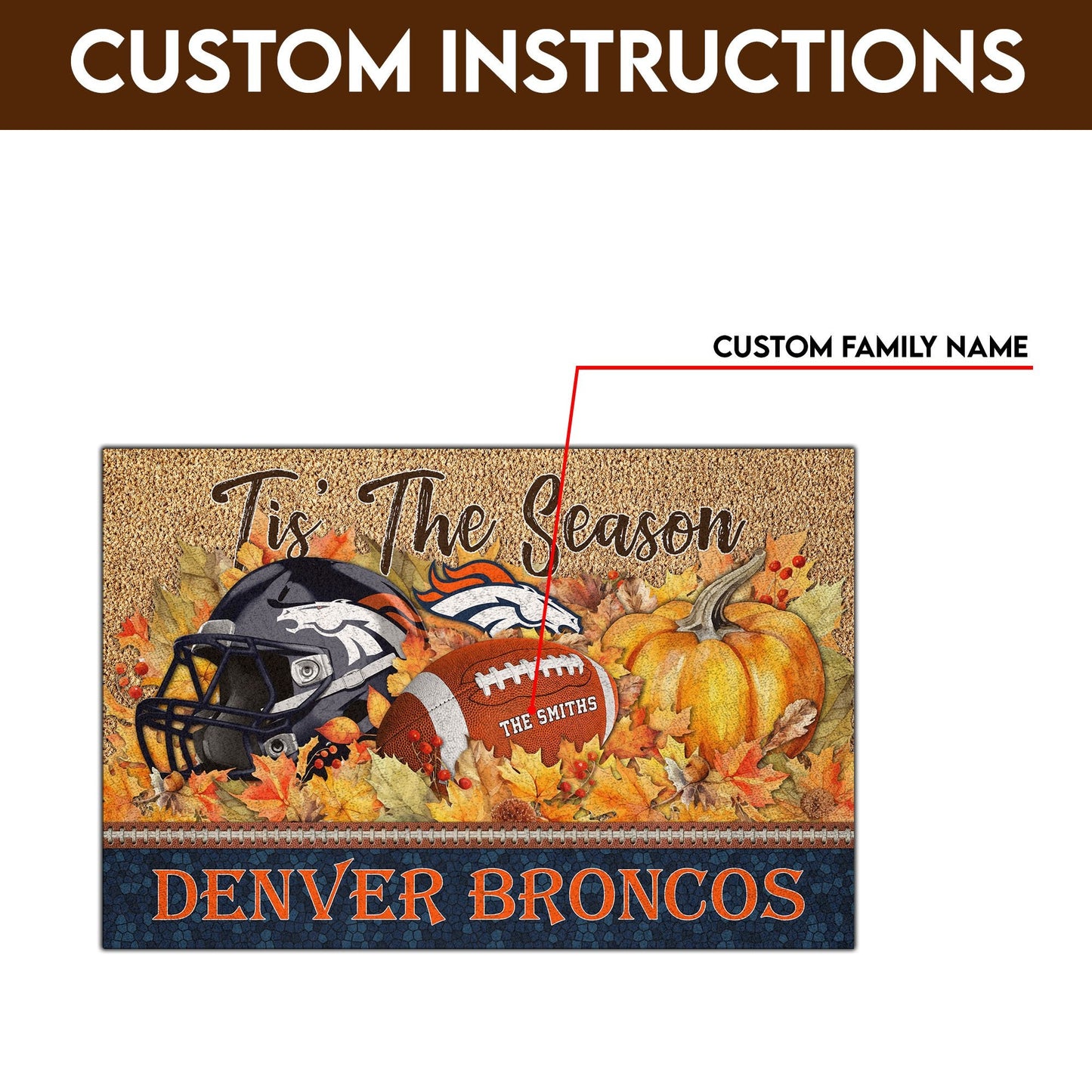 Denver Broncos Doormat Custom Your Family Name And Choose Your Quotes, Sport Doormat, Sport Gifts For Fan