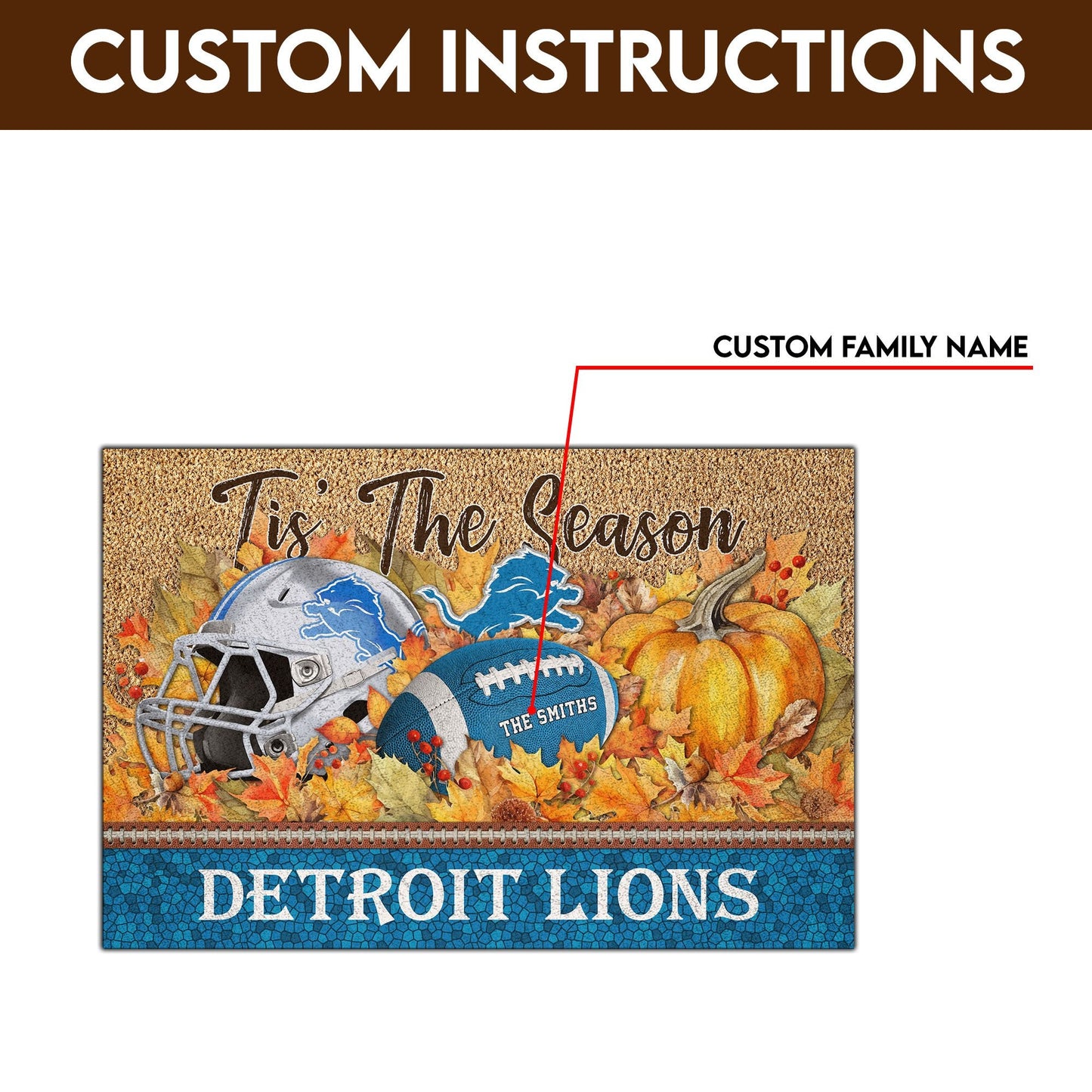 Detroit Lions Doormat Custom Your Family Name And Choose Your Quotes, Sport Doormat, Sport Gifts For Fan