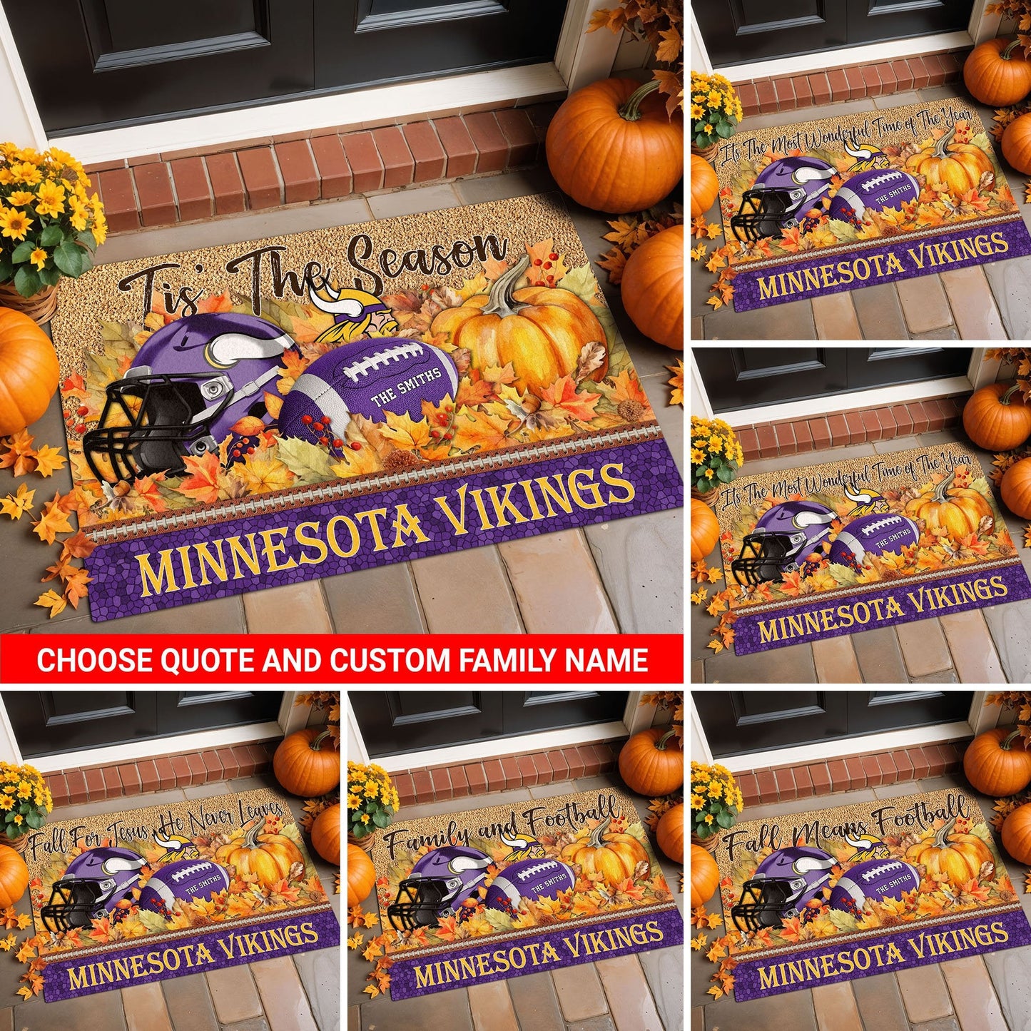 Minnesota Vikings Doormat Custom Your Family Name And Choose Your Quotes, Sport Doormat, Sport Gifts For Fan EHIVM-60421N