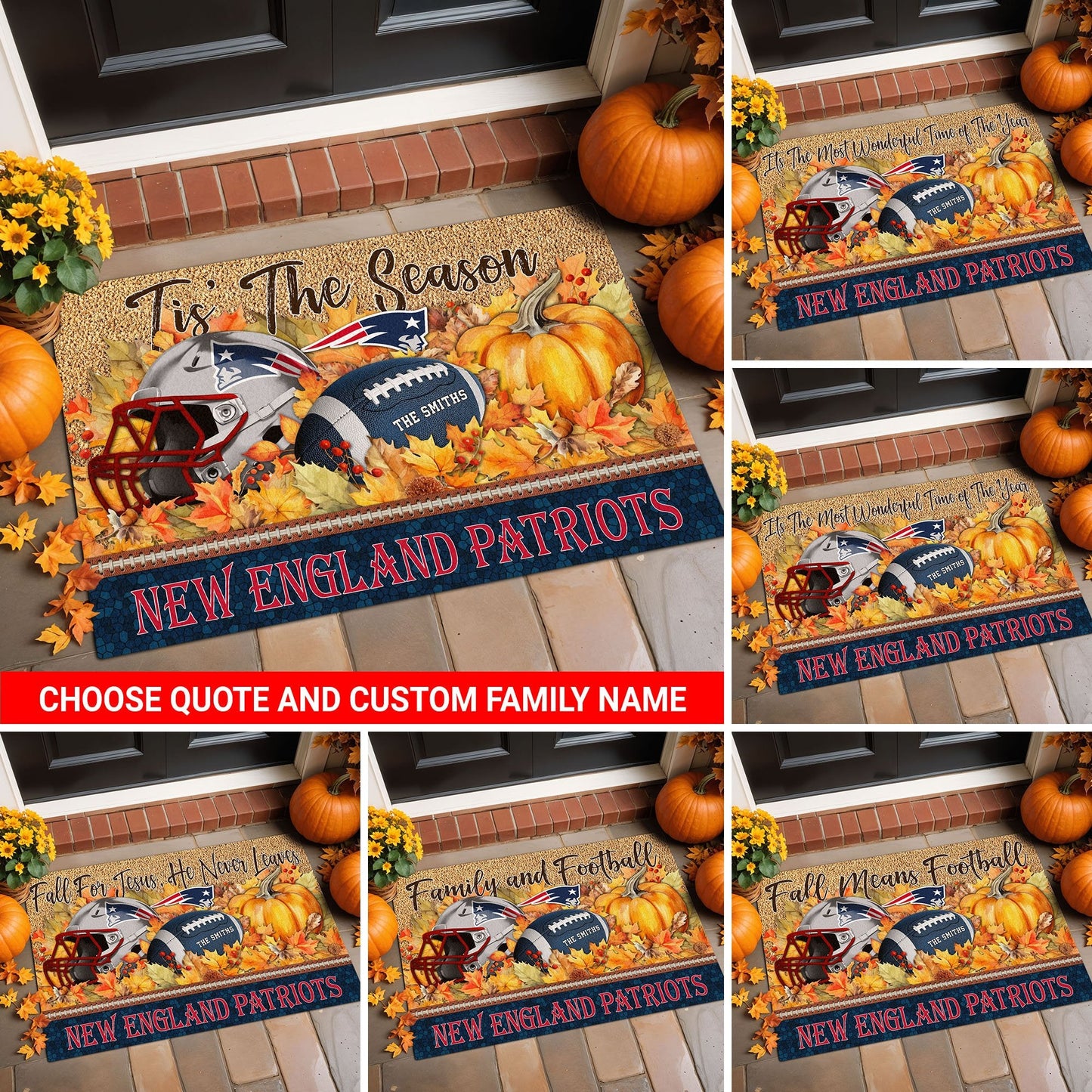 New England Patriots Doormat Custom Your Family Name And Choose Your Quotes, Sport Doormat, Sport Gifts For Fan EHIVM-60421N