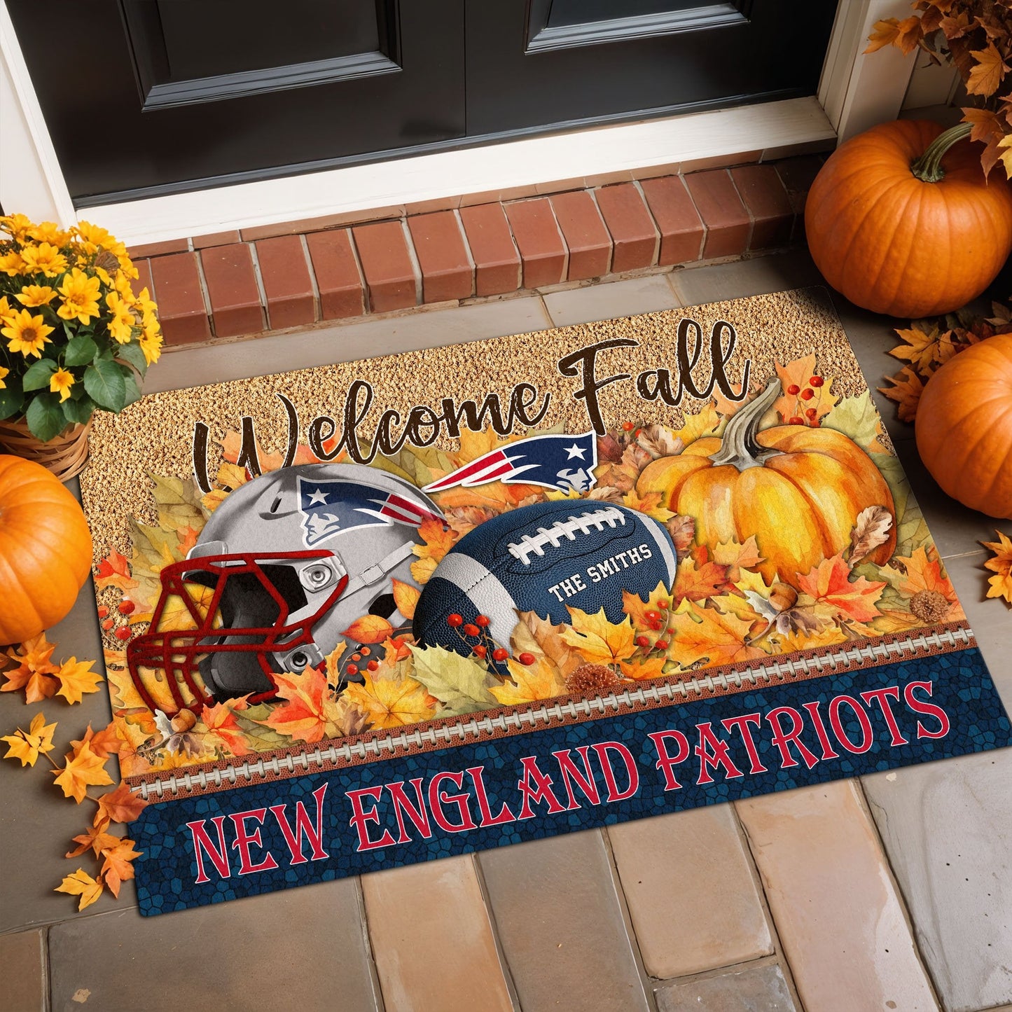New England Patriots Doormat Custom Your Family Name And Choose Your Quotes, Sport Doormat, Sport Gifts For Fan