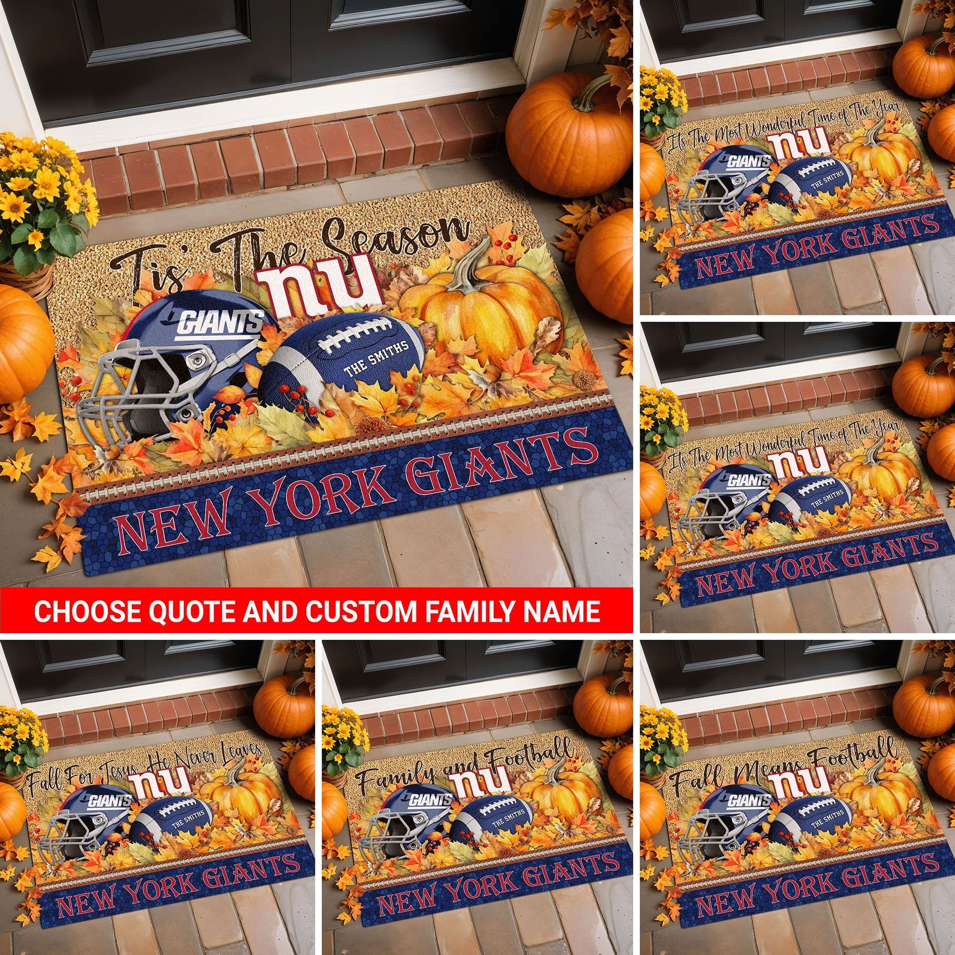 New York Giants Doormat Custom Your Family Name And Choose Your Quotes, Sport Doormat, Sport Gifts For Fan EHIVM-60421N