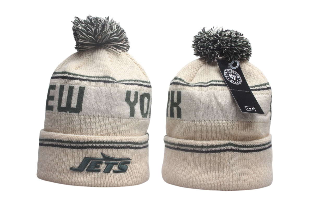 NYJ Cuffed Knit Hat with Pom - Embroidered Patch