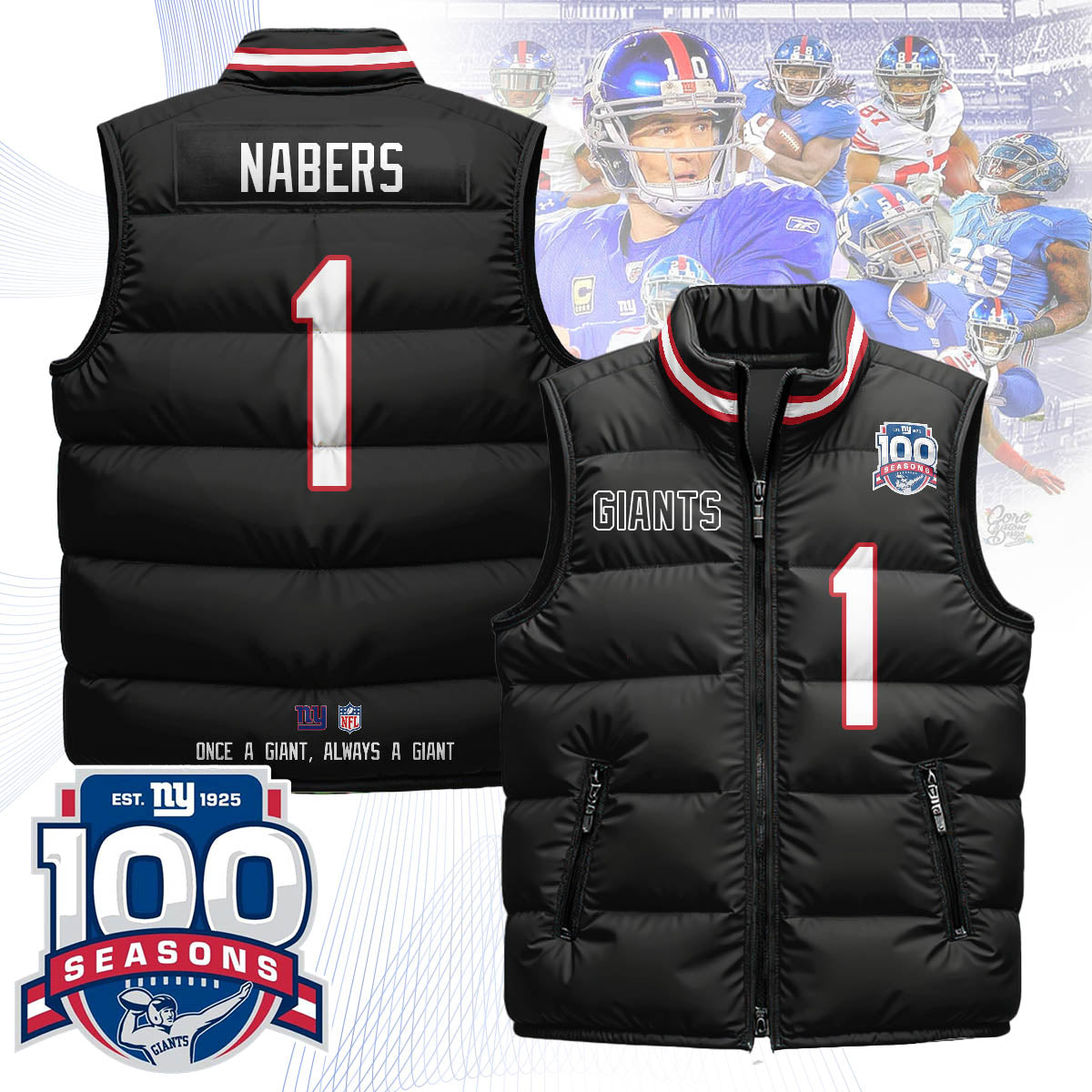 New York Giants Unisex Puffer Vest - Printed