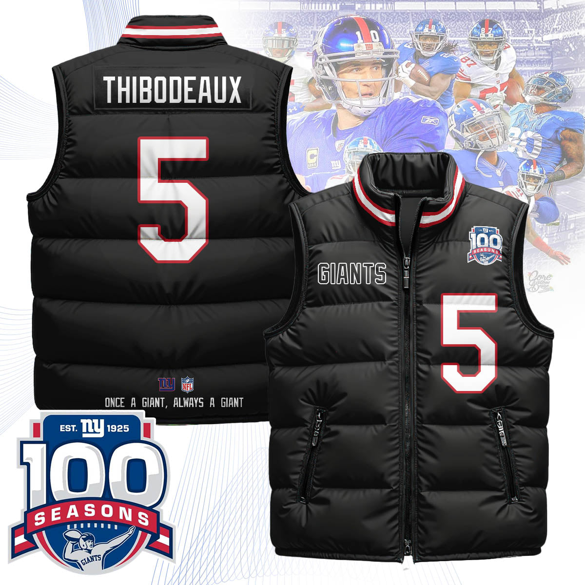New York Giants Unisex Puffer Vest - Printed