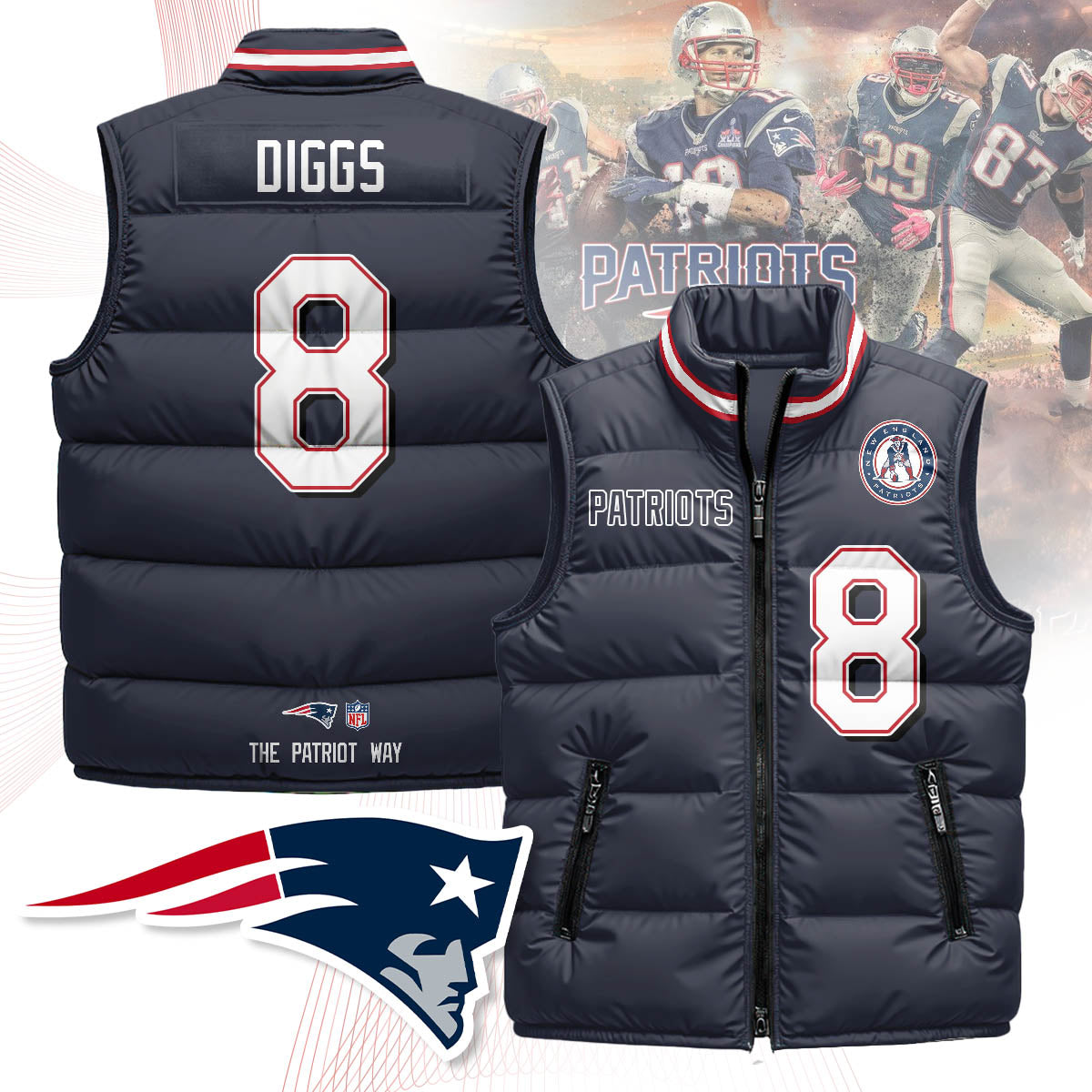 New England Patriots Unisex Puffer Vest - Printed
