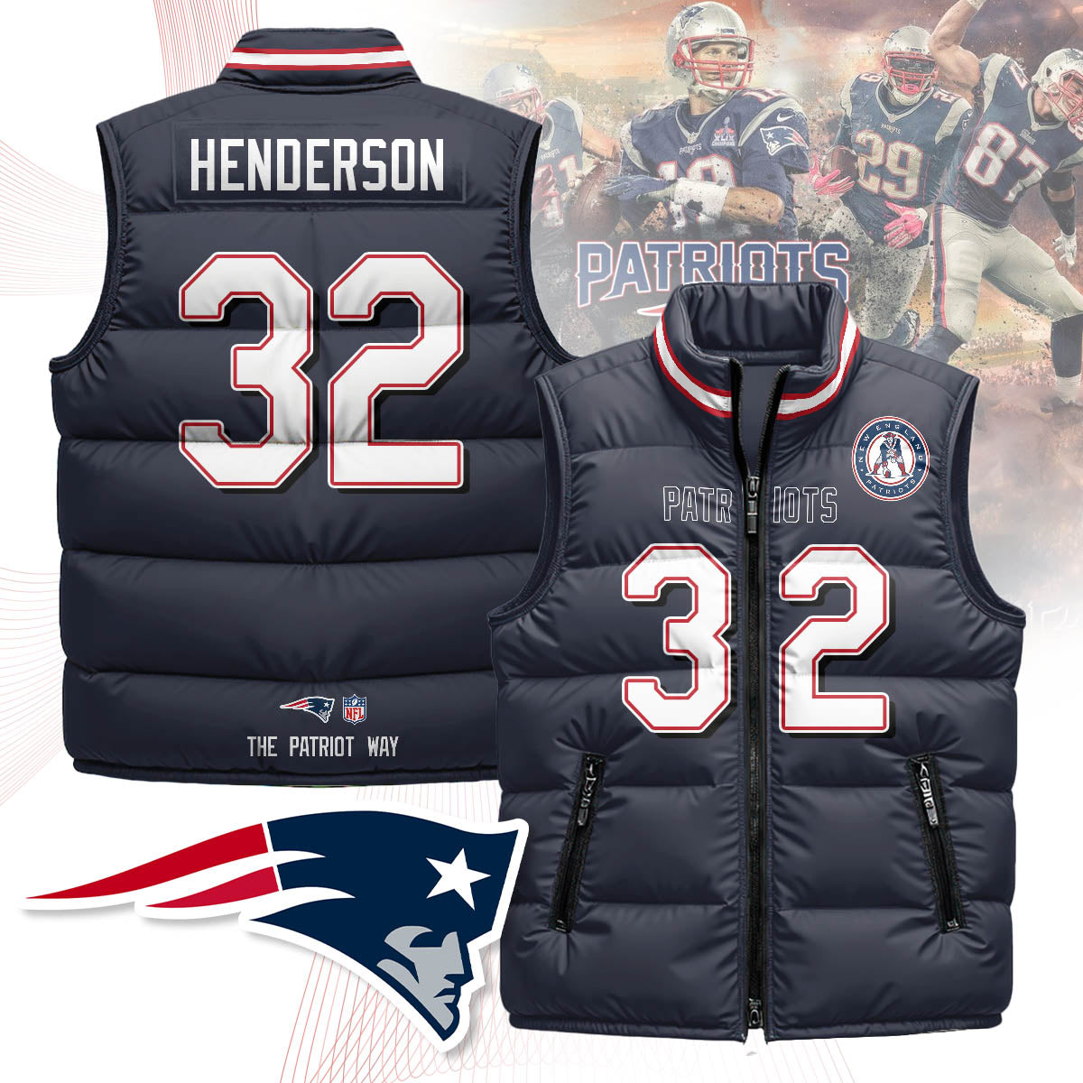New England Patriots Unisex Puffer Vest - Printed
