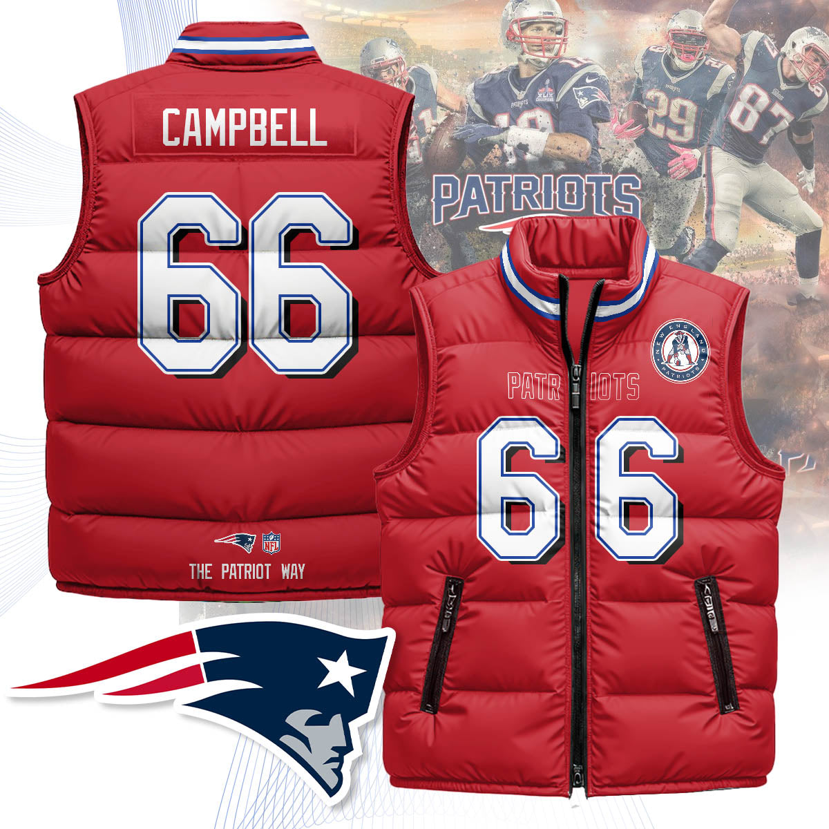 New England Patriots Unisex Puffer Vest - Printed