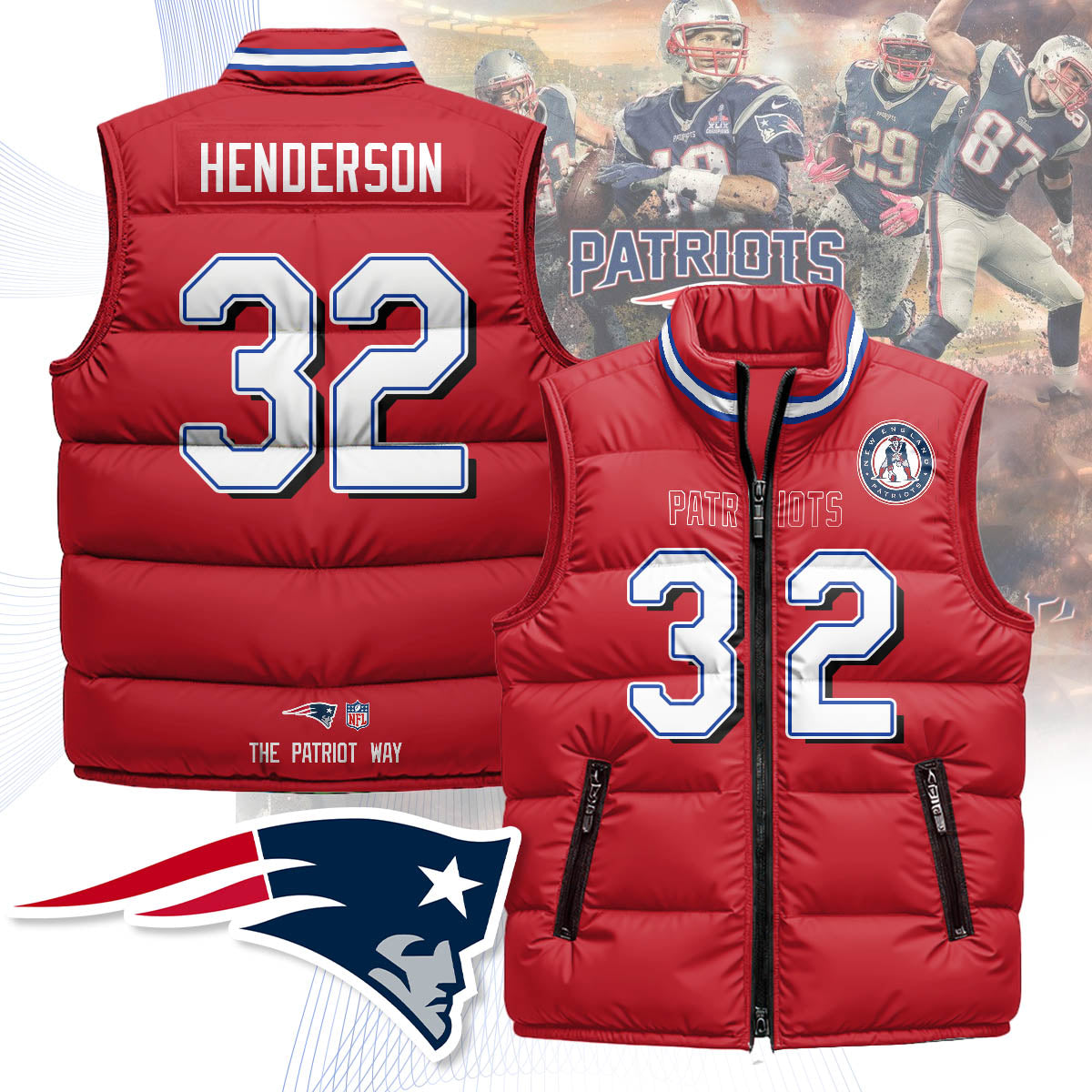 New England Patriots Unisex Puffer Vest - Printed