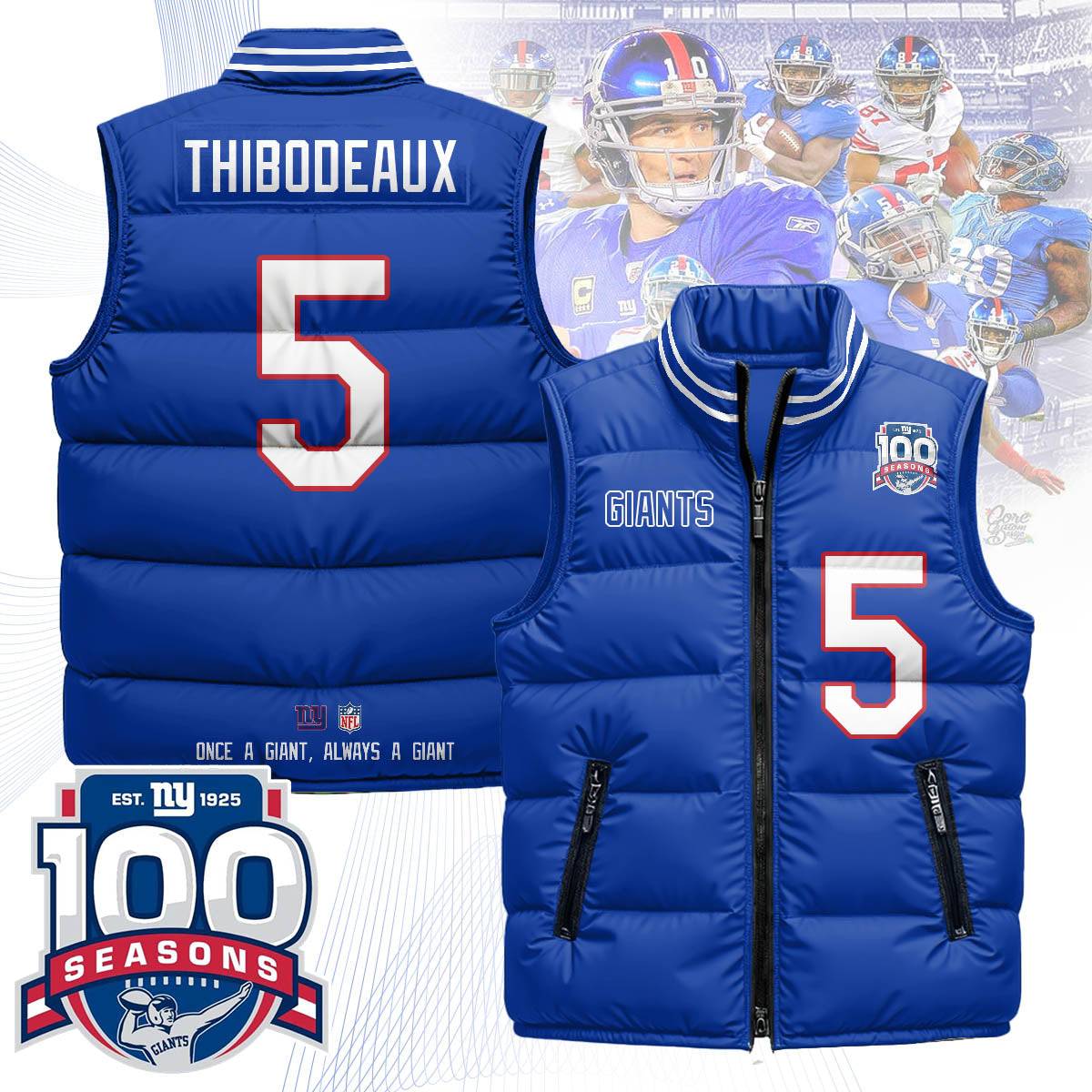 New York Giants Unisex Puffer Vest - Printed