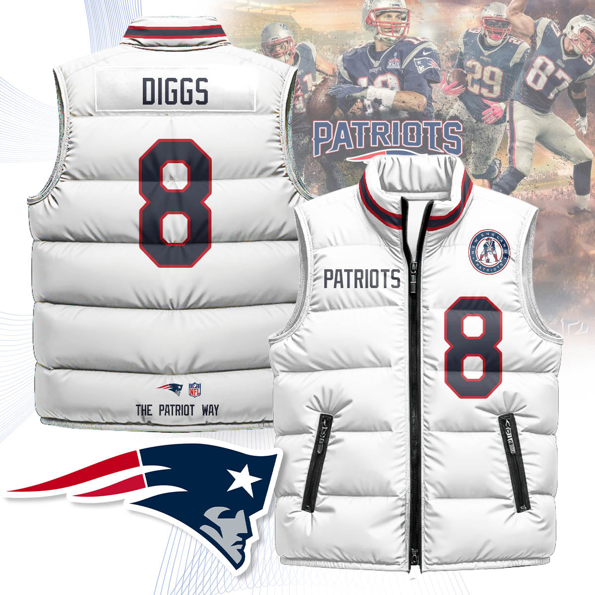New England Patriots Unisex Puffer Vest - Printed